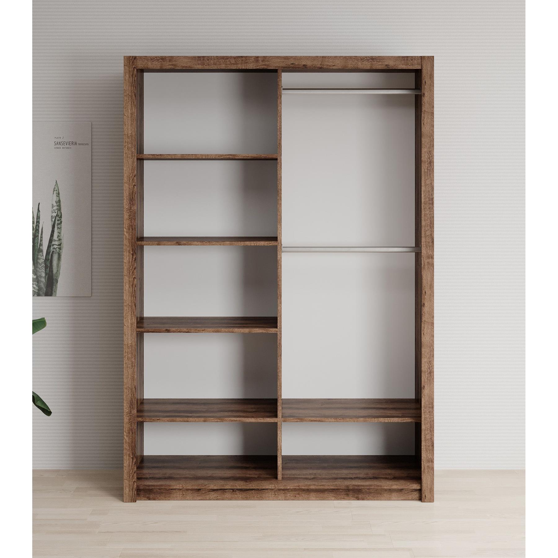 Meubella Kledingkast Blake - Donker eiken - 150 cm - Met spiegel