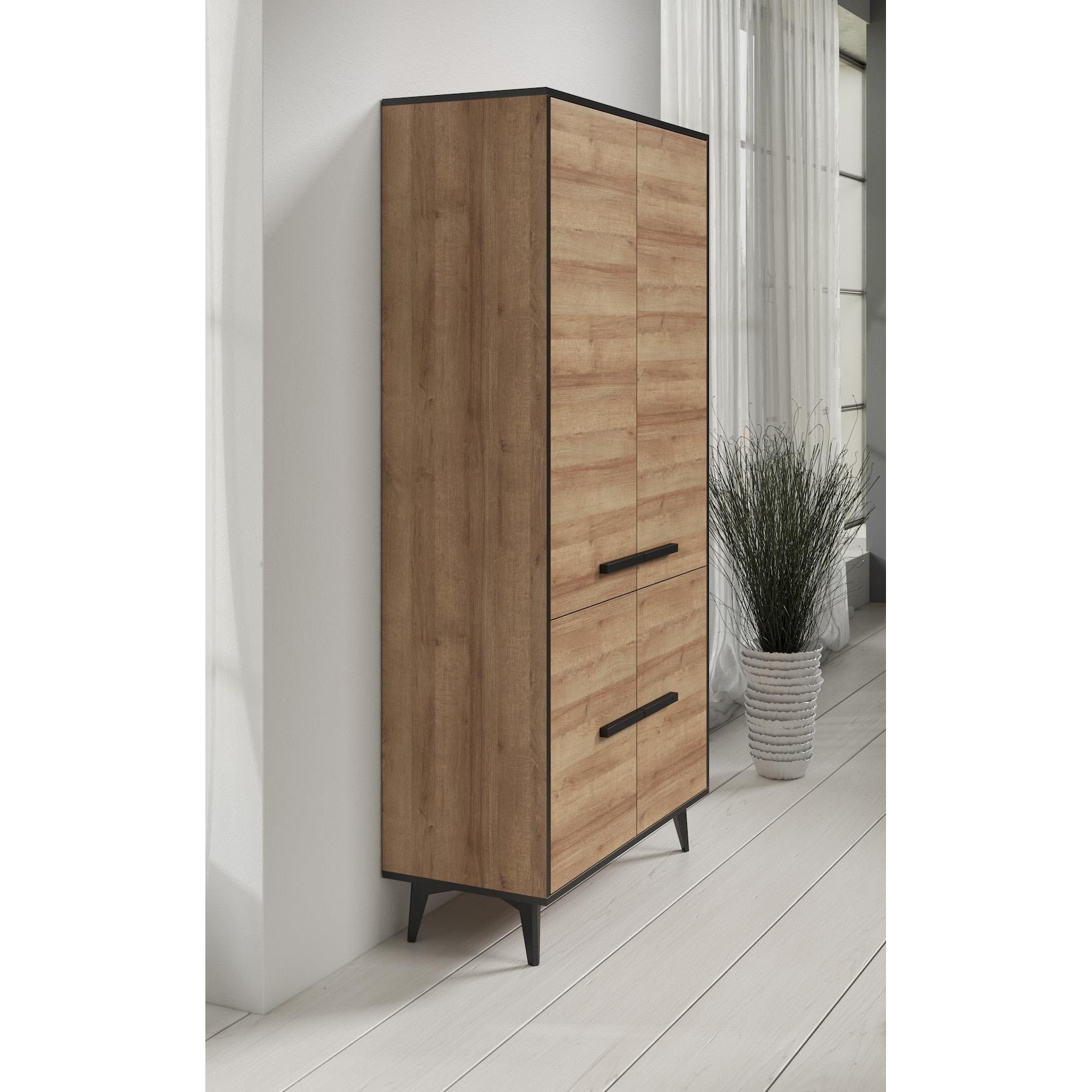 Meubella Opbergkast Frey - Licht eiken - Zwart - 91 cm
