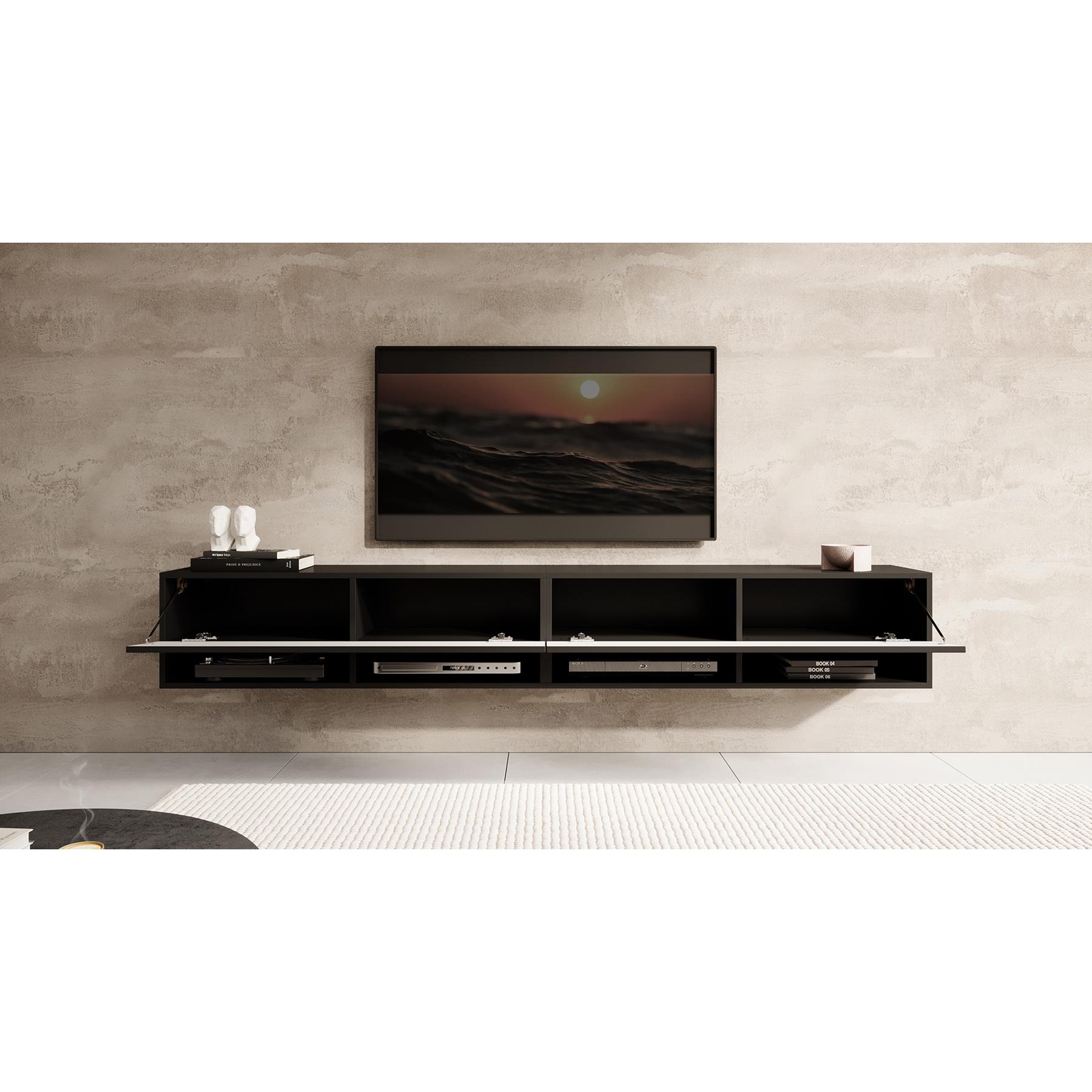 Meubella TV-Meubel Asino - Wave - Mat zwart  - 200 cm