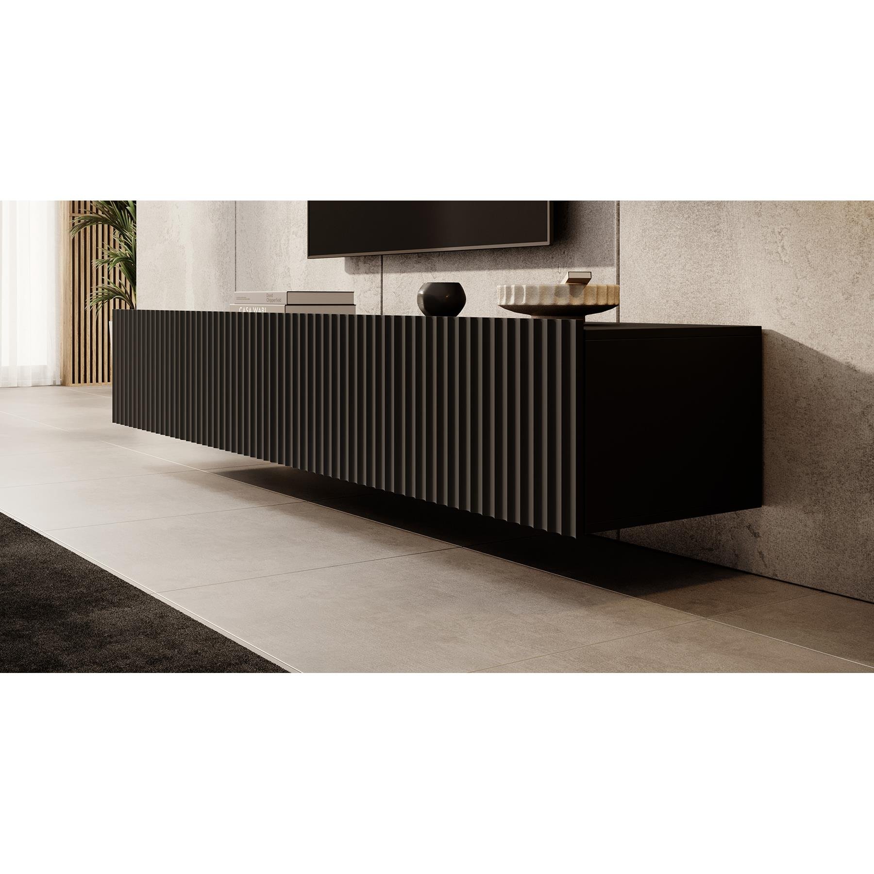 Meubella TV-Meubel Pepinos - Mat zwart - 200 cm