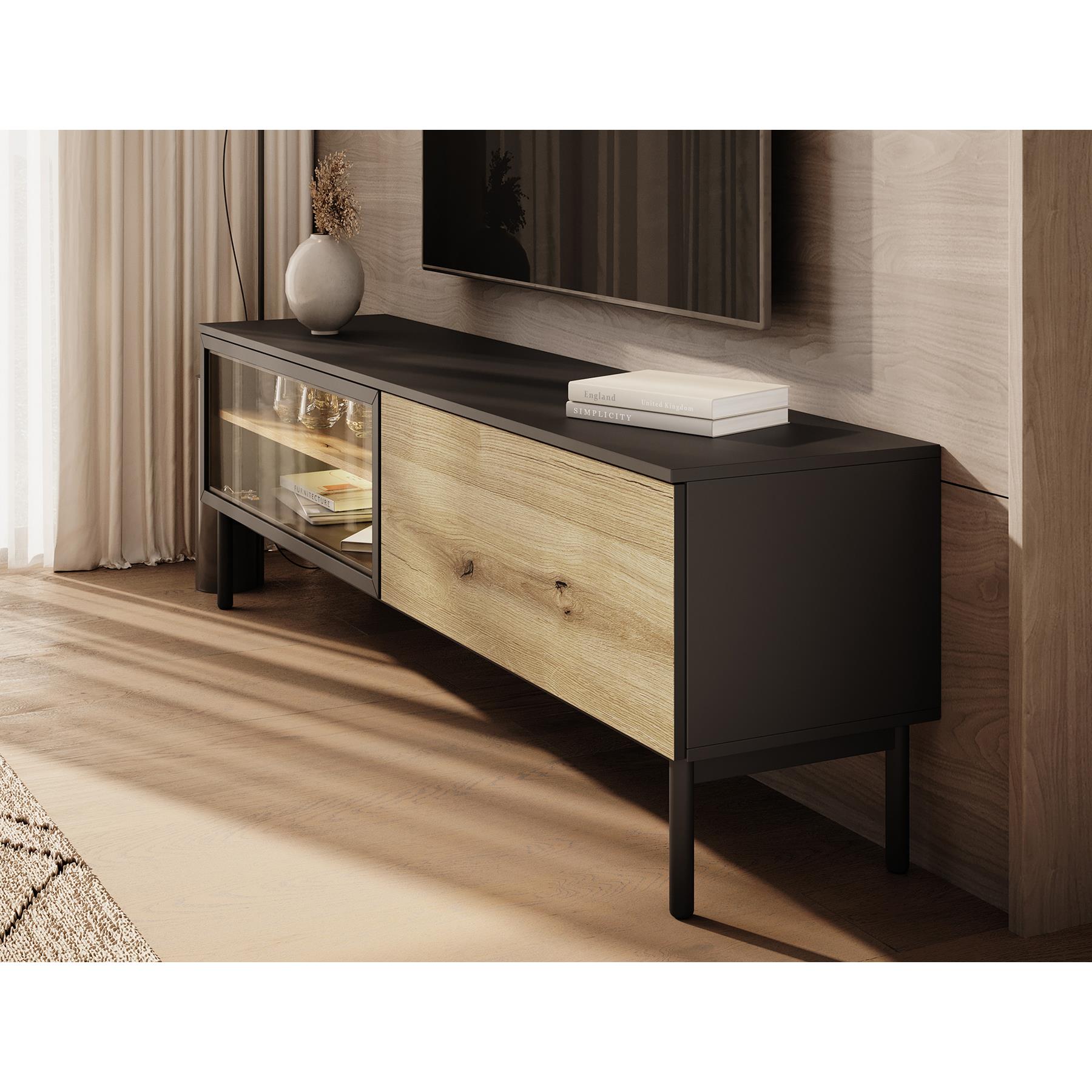 Meubella TV-Meubel Ludwig - Zwart - Eiken - 180 cm