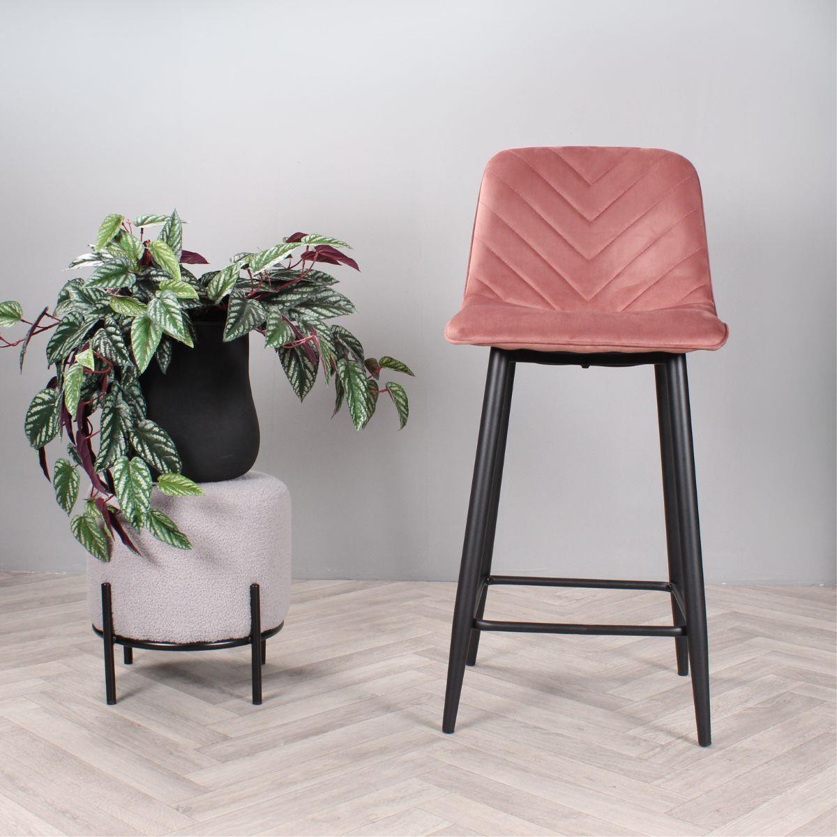 DS4U Gaby barkruk velvet 65 cm 2.0 - roze