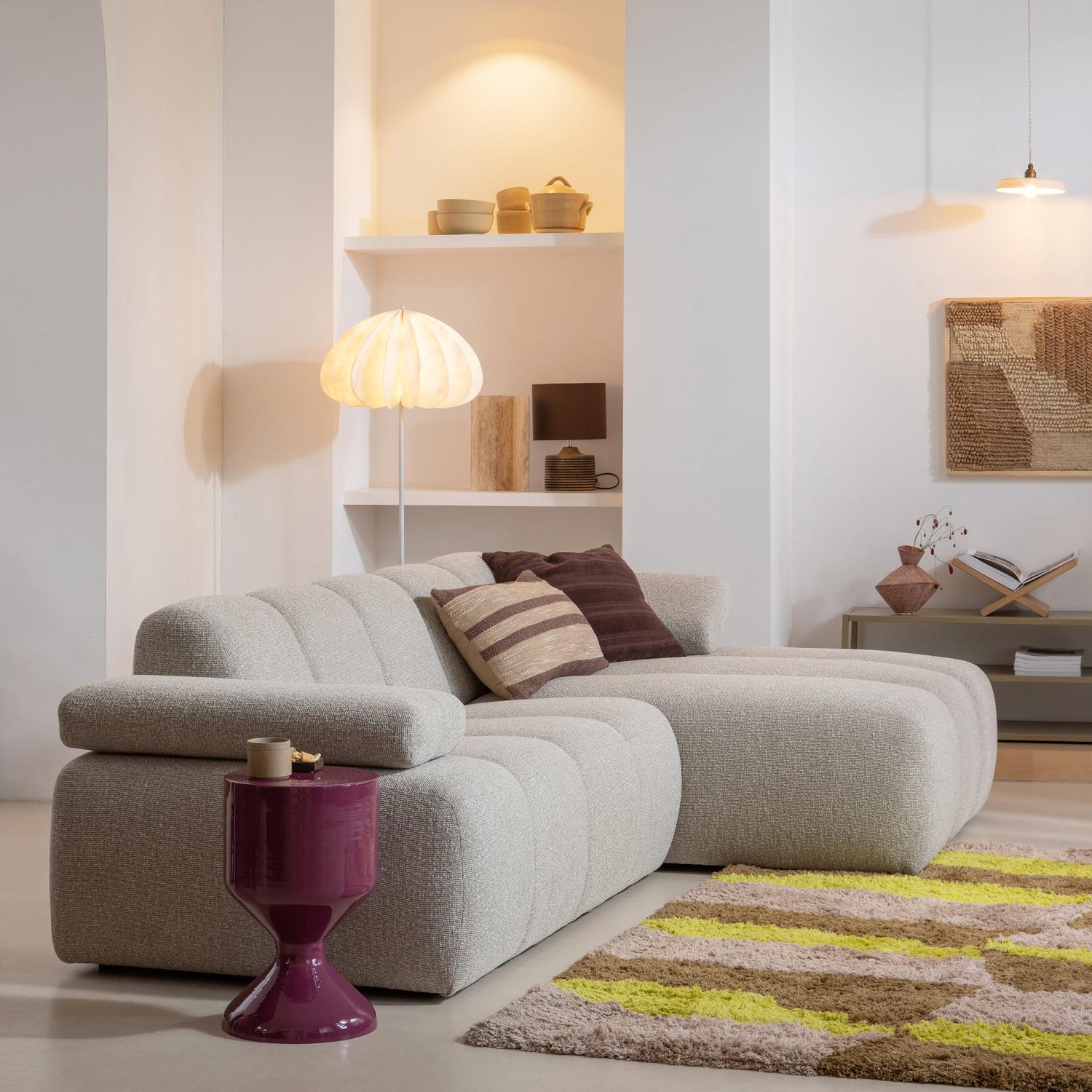 WOOOD Mojo 1,5-Zits Bank Met Arm Links - Bouclé - Beige - 74x160x97