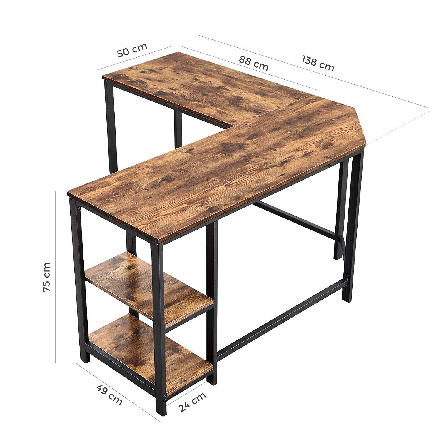 Hoekbureau - vintage - 2 legplanken - 138x75x138 cm - vintage bruin