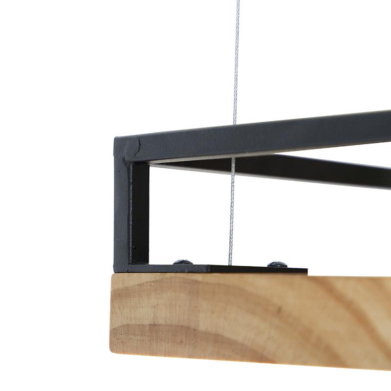 QAZQA Industriële hanglamp zwart met hout 4-lichts - Shelf