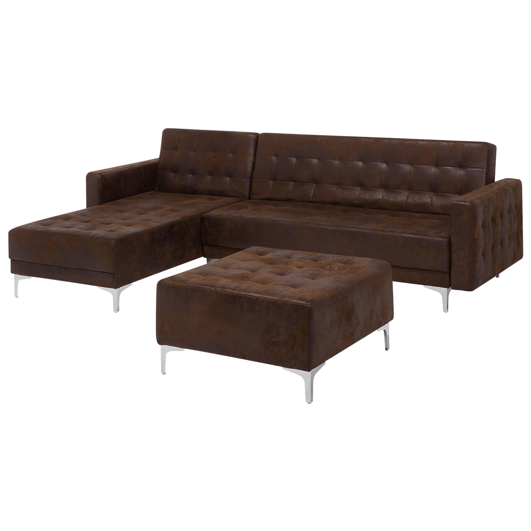Beliani-ABERDEEN-Hoekslaapbank hocker-Bruin-Rechts-267 cm-Kunstleer
