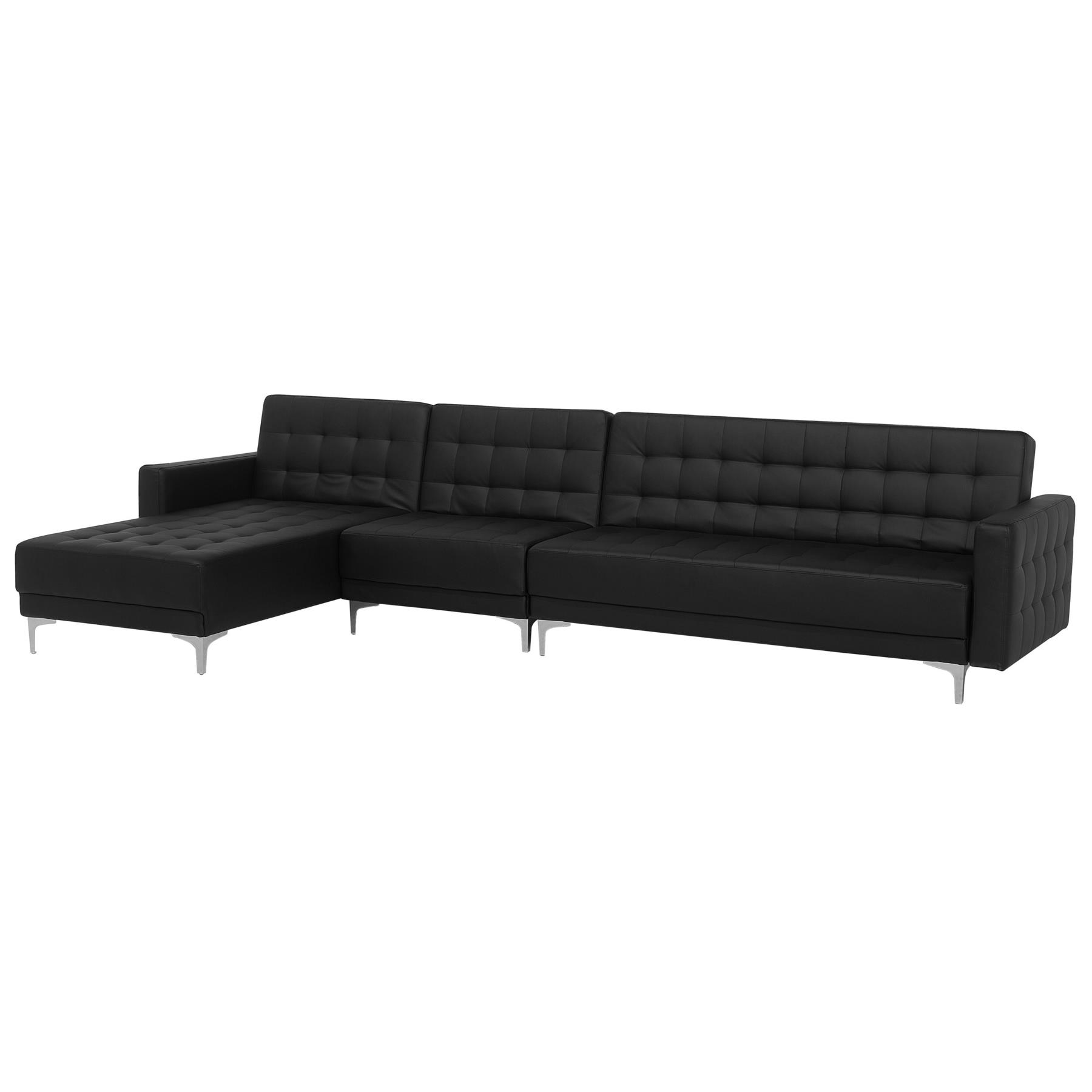 Beliani-ABERDEEN-Hoekslaapbank-Zwart-Rechterzijde-347 cm-Kunstleer