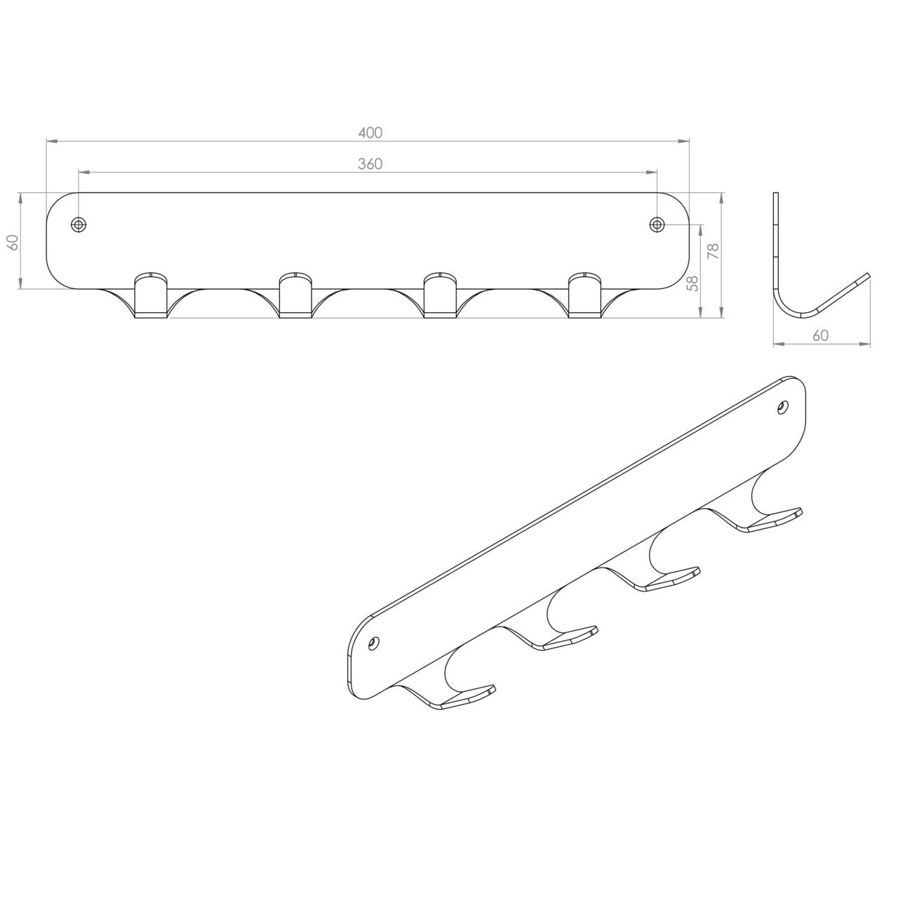 Gorillz Rounded Four - Wandkapstok - 40x6x7,8cm - Turqoise