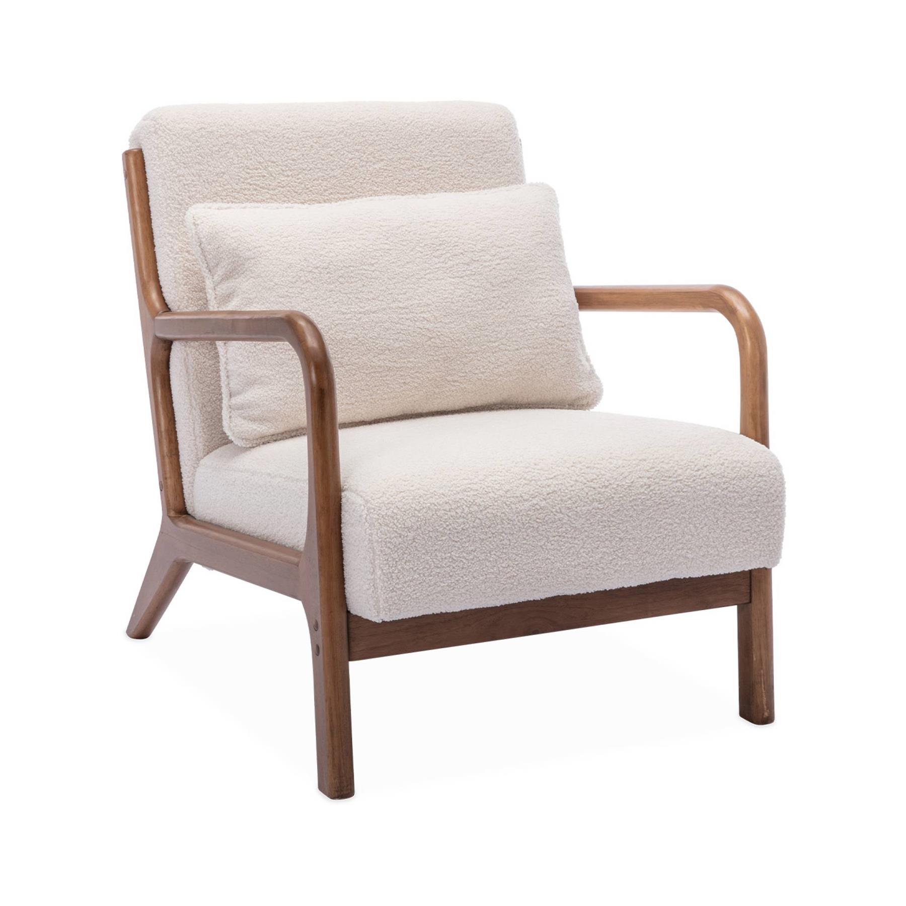sweeek - 2-zitsbank + boucleéstoffe fauteuil van licht walnoot