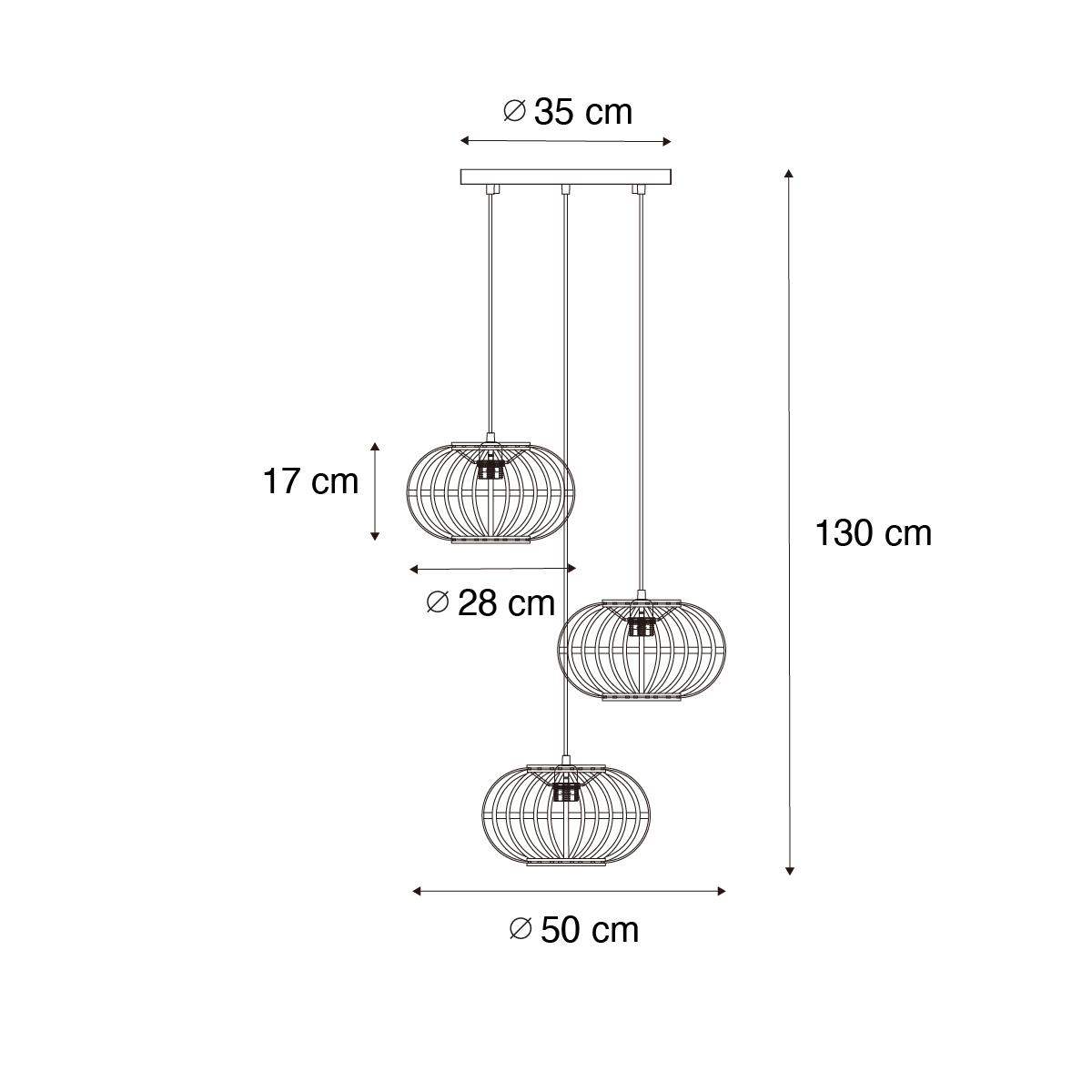 QAZQA Oosterse hanglamp bamboe 3-lichts rond - Amira