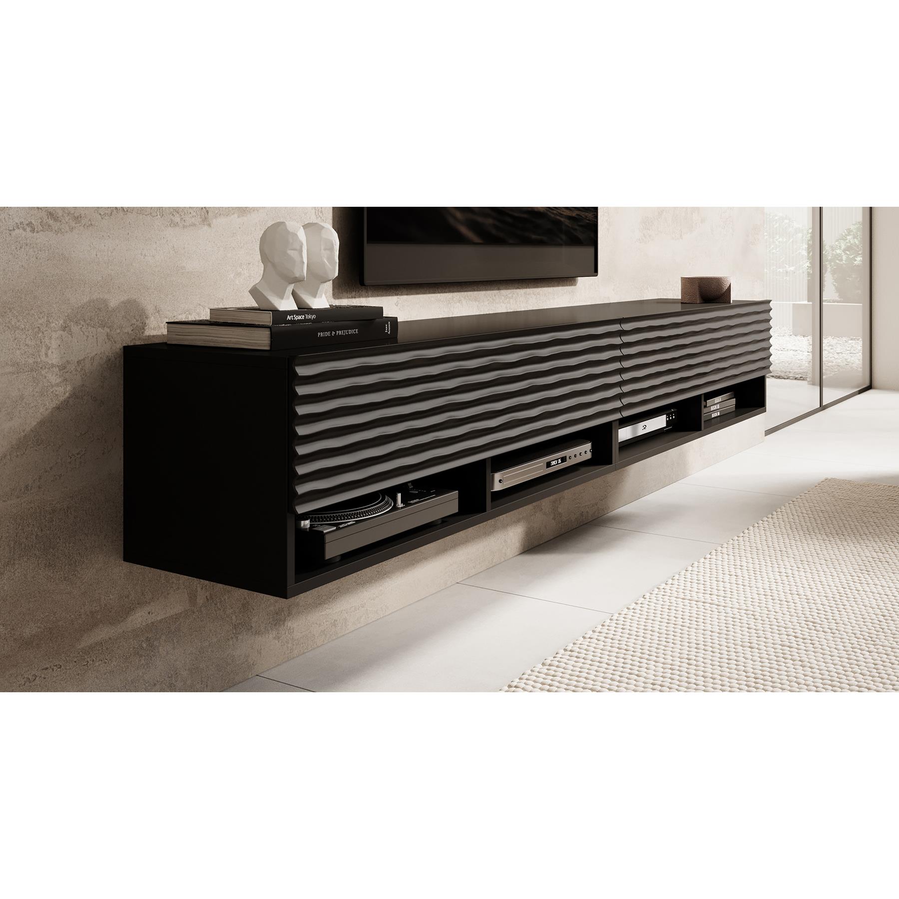Meubella TV-Meubel Asino - Wave - Mat zwart  - 200 cm