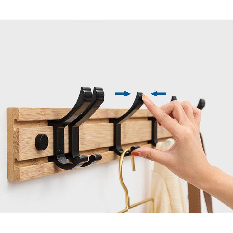 QUVIO Kapstok Bamboo verschuifbare haken hout