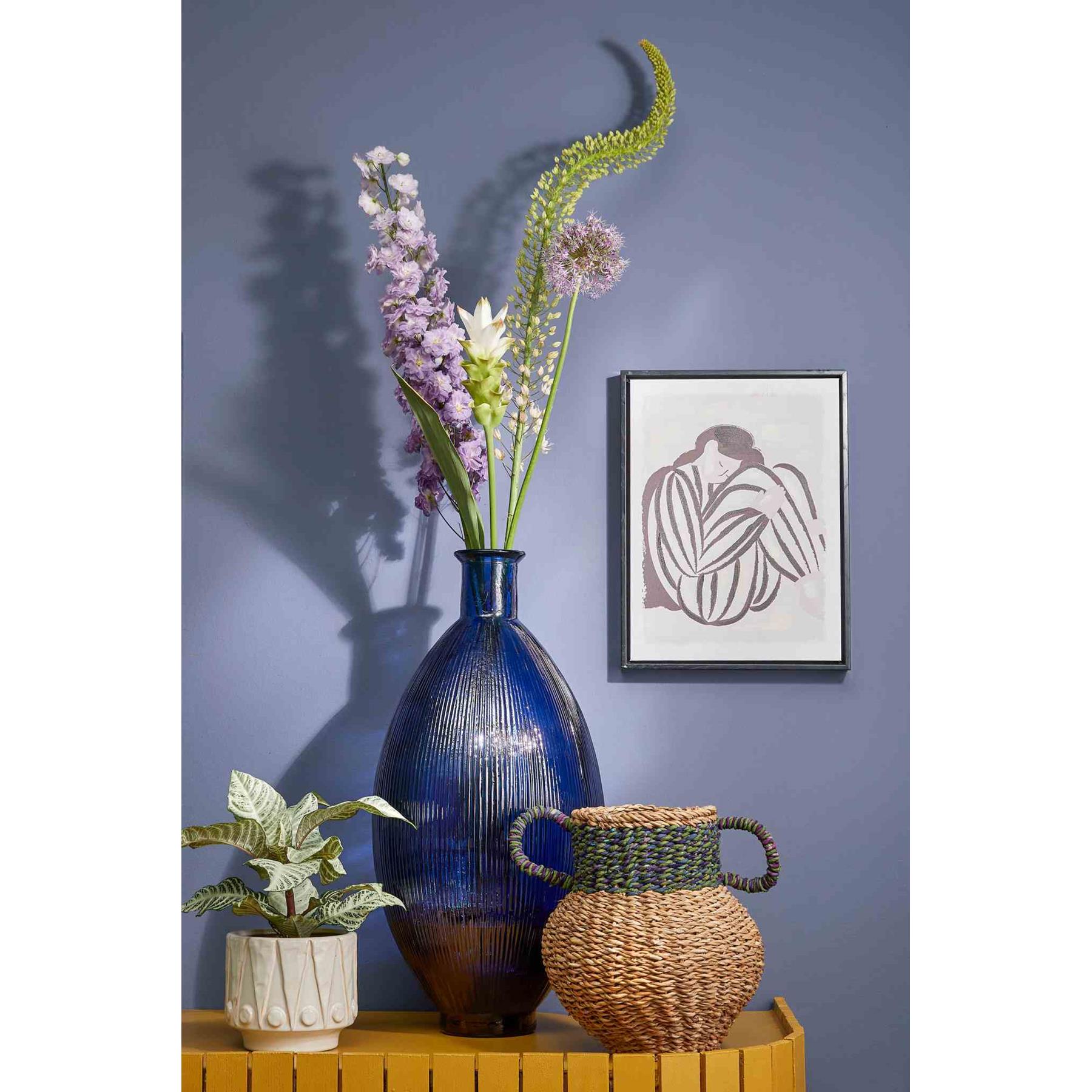Mica Decorations Firenza Fles Vaas - H59 x Ø29 cm - Donkerblauw