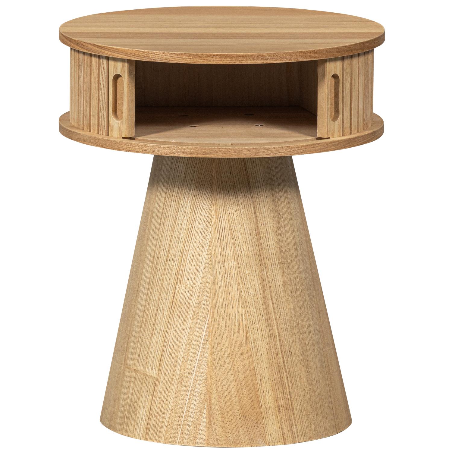 WOOOD Karri Nachtkastje Rond - Hout - Naturel - 46x38x38