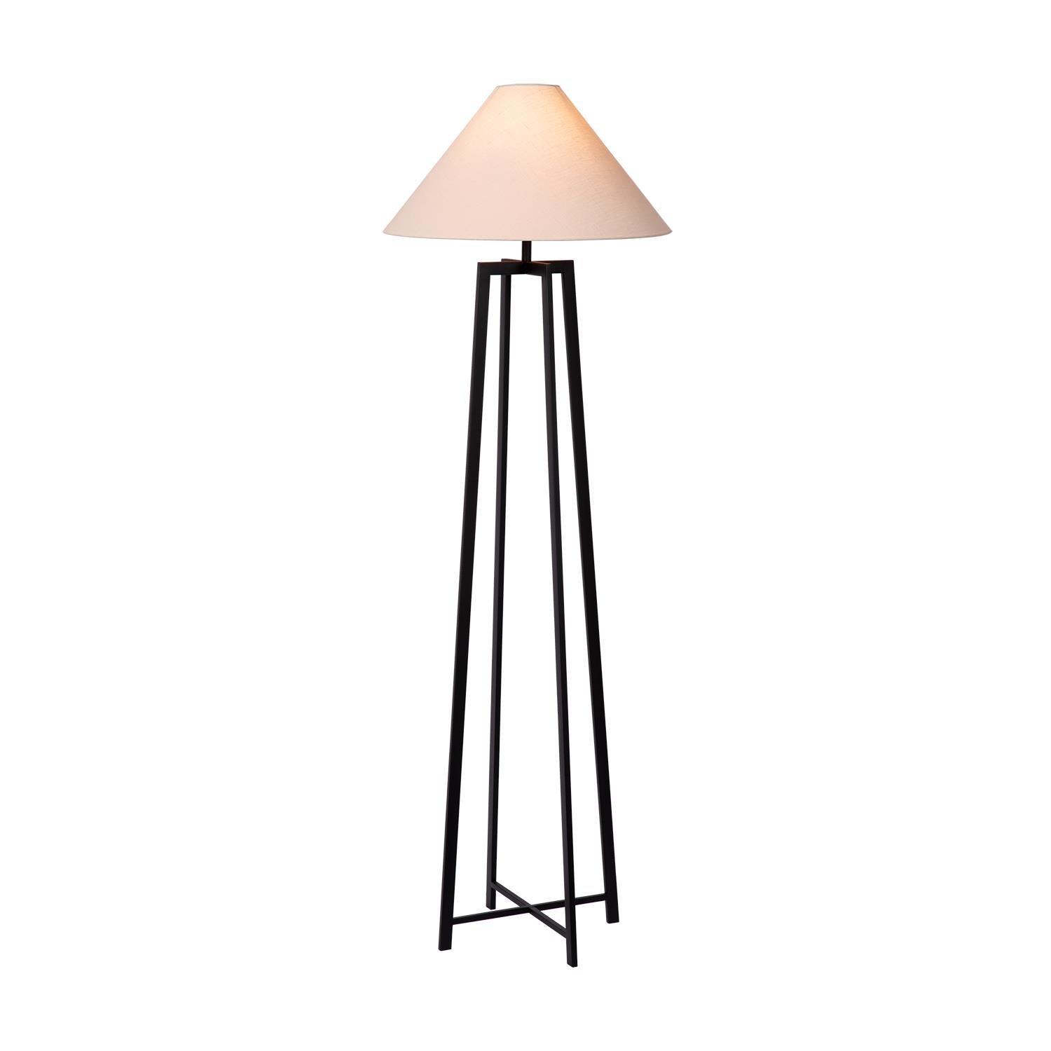 Atmooz Leoni - Staande Lamp - Zwart - Witte Linnen Lampenkap - 170 cm Hoog - Metaal - E27 Fitting - 60W