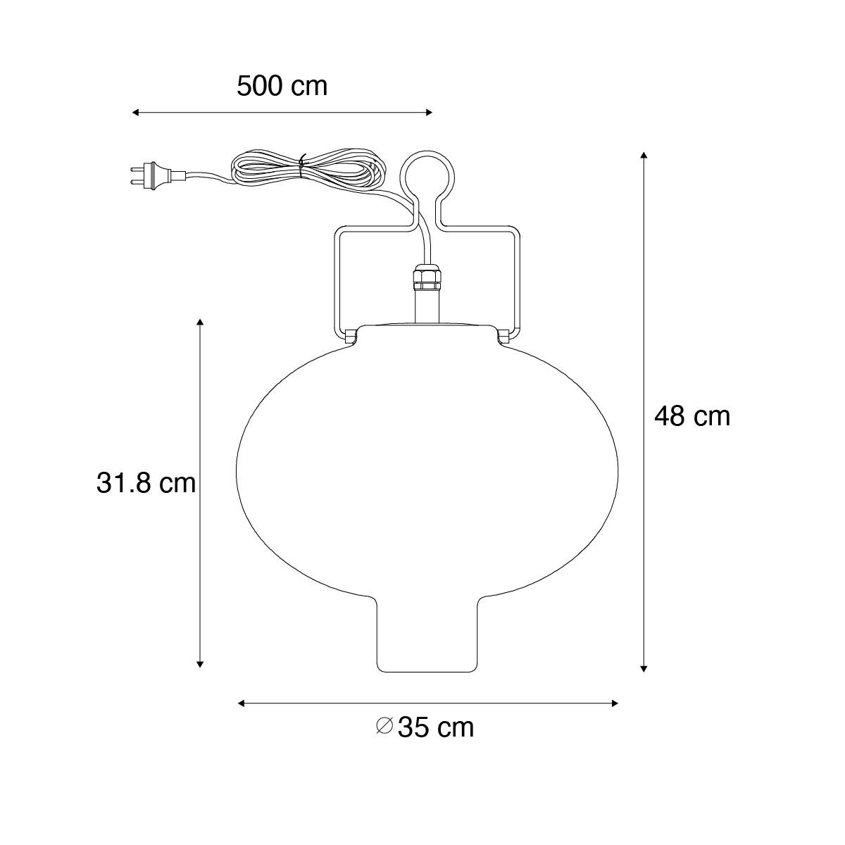 QAZQA Buiten hanglamp wit 35 cm met rode stekker IP44 - Pion