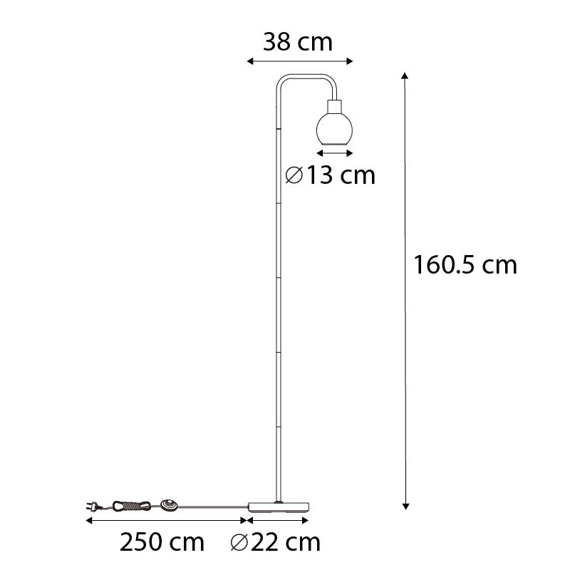 QAZQA Art Deco vloerlamp zwart met smoke glas - Vidro