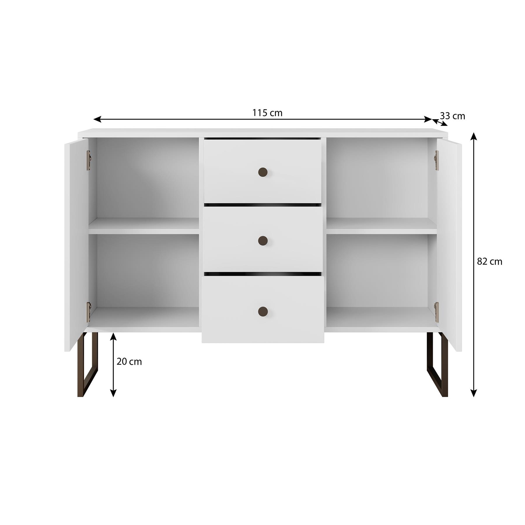 Meubella Dressoir Lyndall - Wit - 115 cm - Met deuren