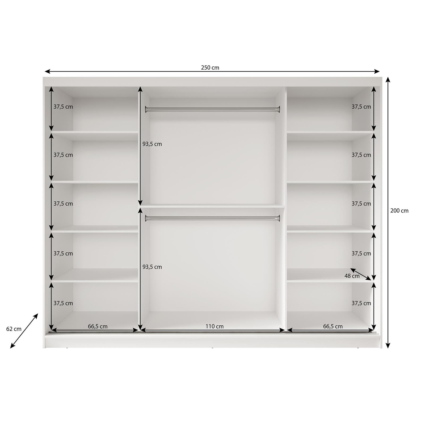 Meubella Kledingkast Davies 2 - Zwart - 250 cm