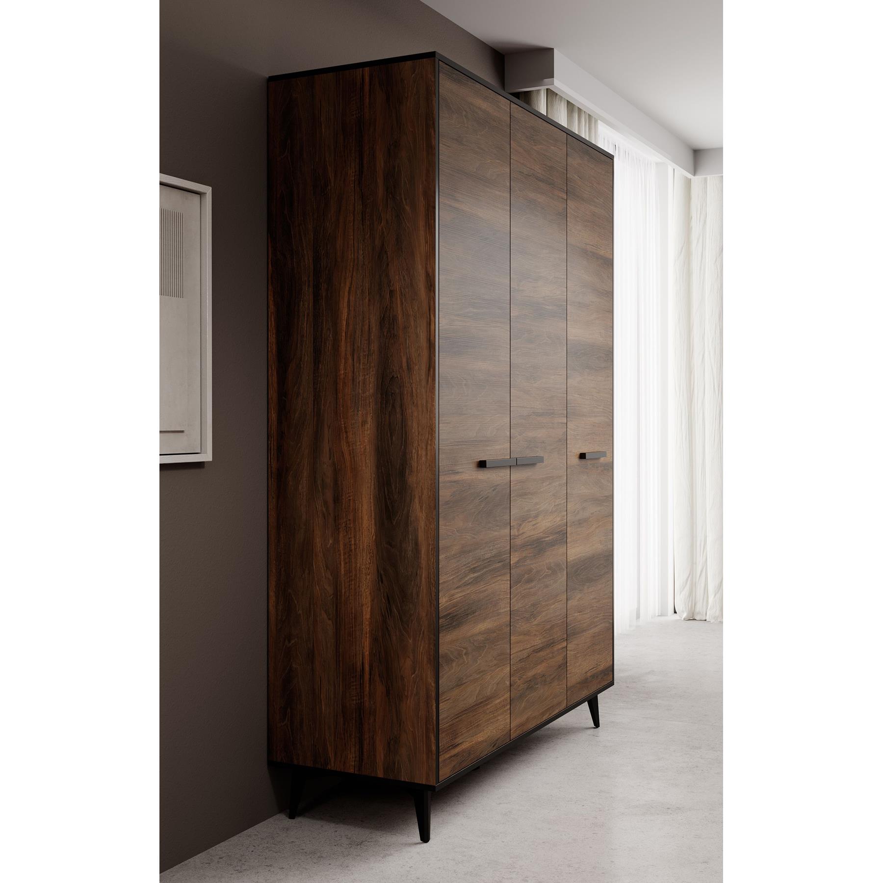 Meubella Kledingkast Frey - Donker eiken - Zwart - 135 cm