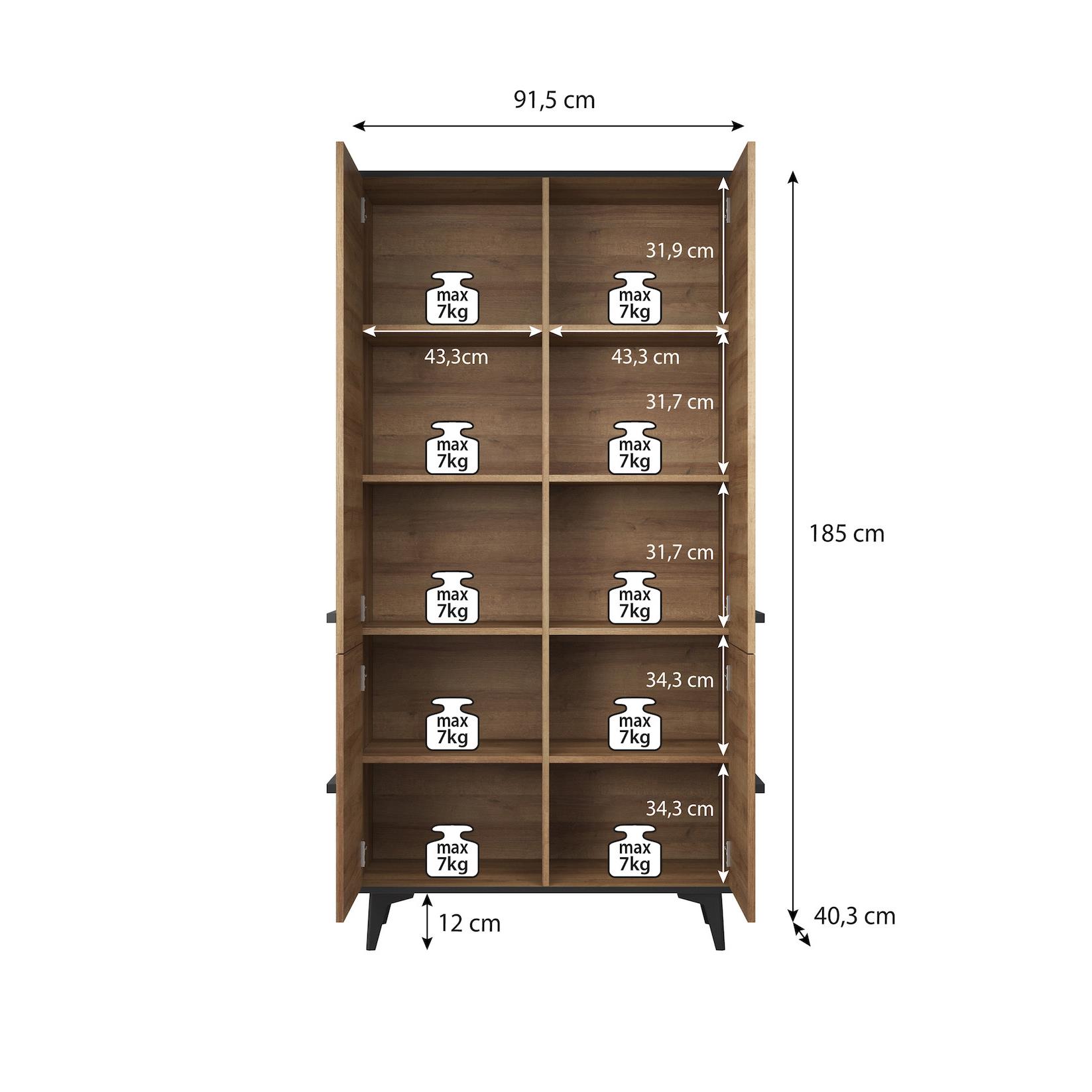 Meubella Opbergkast Frey - Licht eiken - Zwart - 91 cm