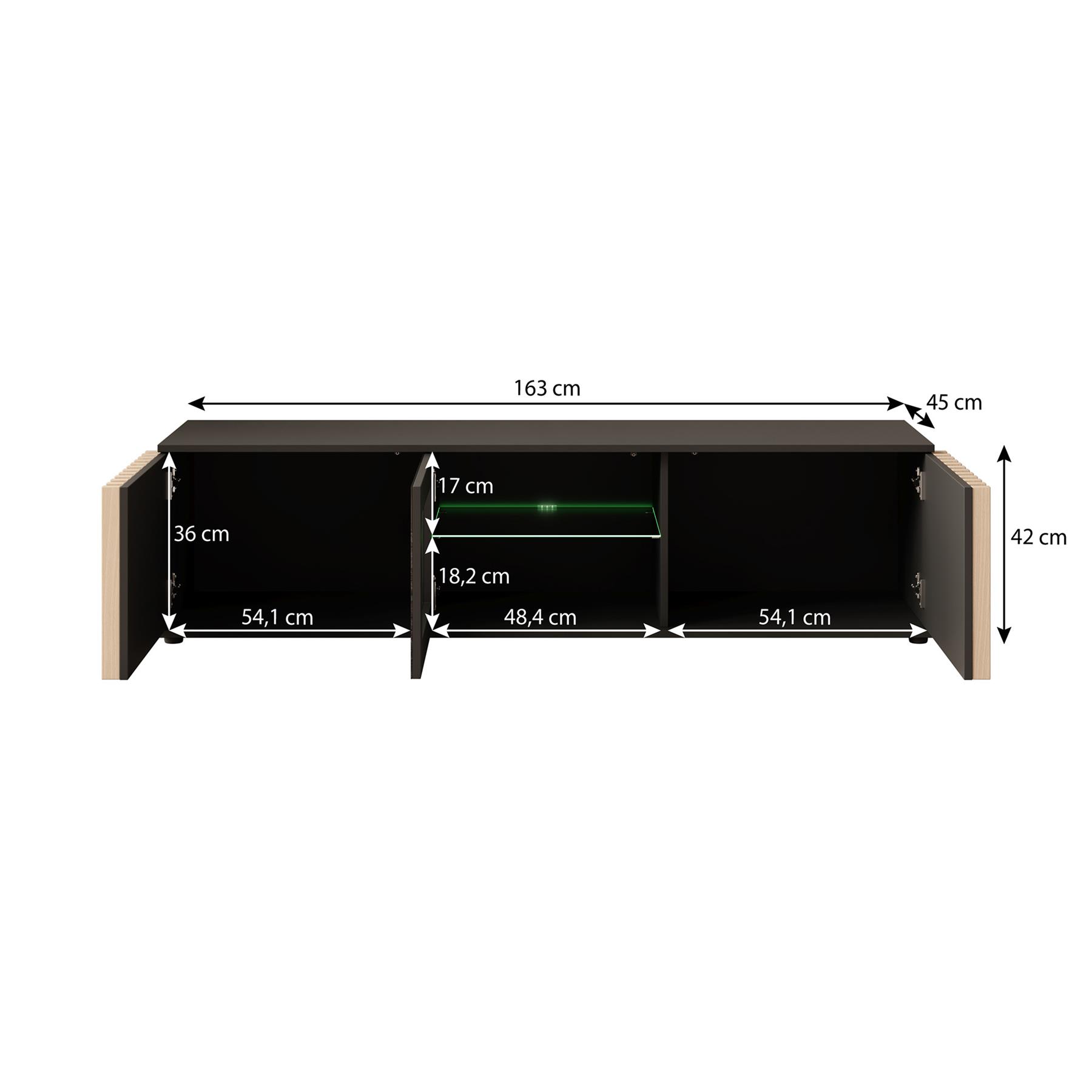 Meubella TV-Meubel Corluka - Zwart - Eiken - 160 cm