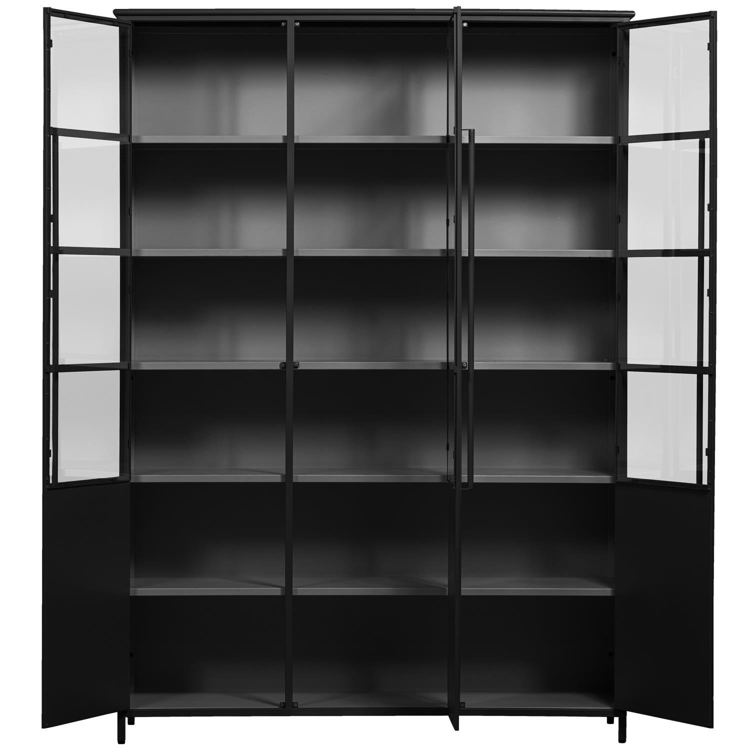 WOOOD 3-deurs vitrinekast XL Exhibit - Metaal - Zwart - 200x142x44 cm