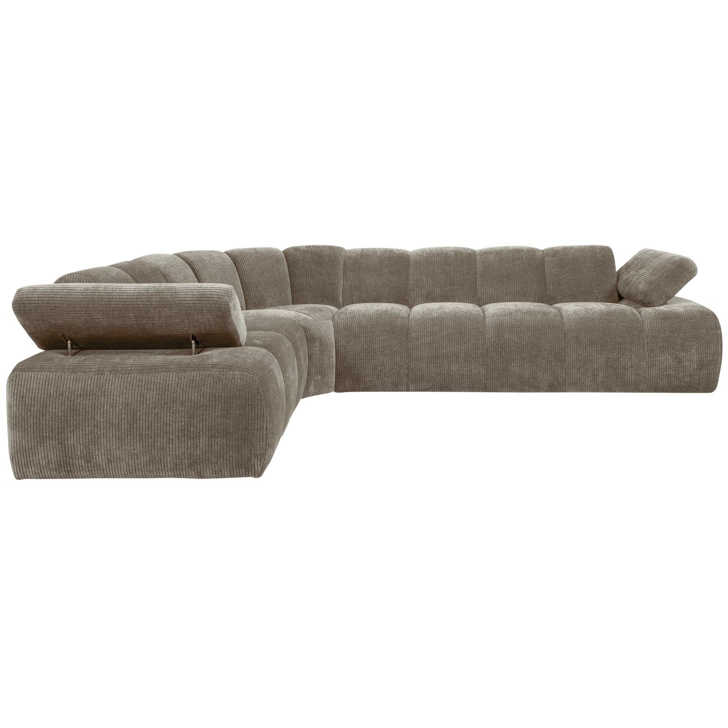 WOOOD Mojo Hoekbank Links - Ribstof - Donker Zand - 74x310x230