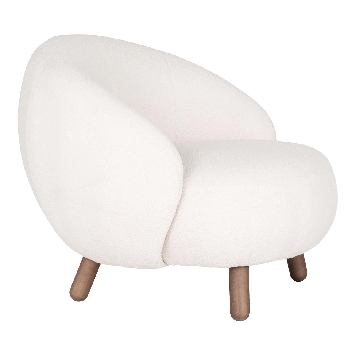 Artichok Mona ronde fauteuil met walnoot poten - teddystof wit