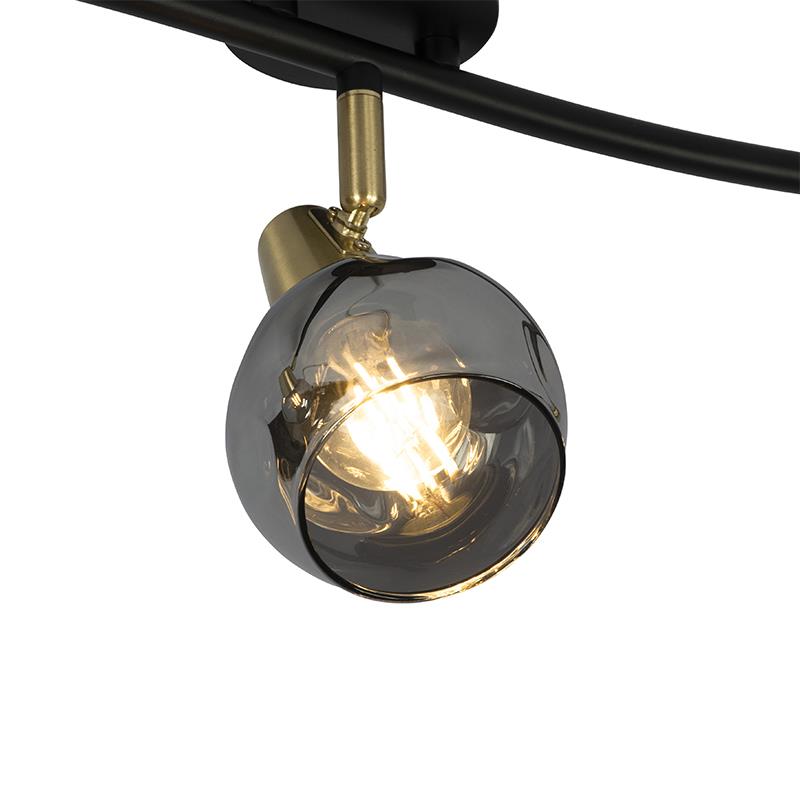 QAZQA Plafondlamp goud 45 cm met smoke glas 3-lichts - Vidro