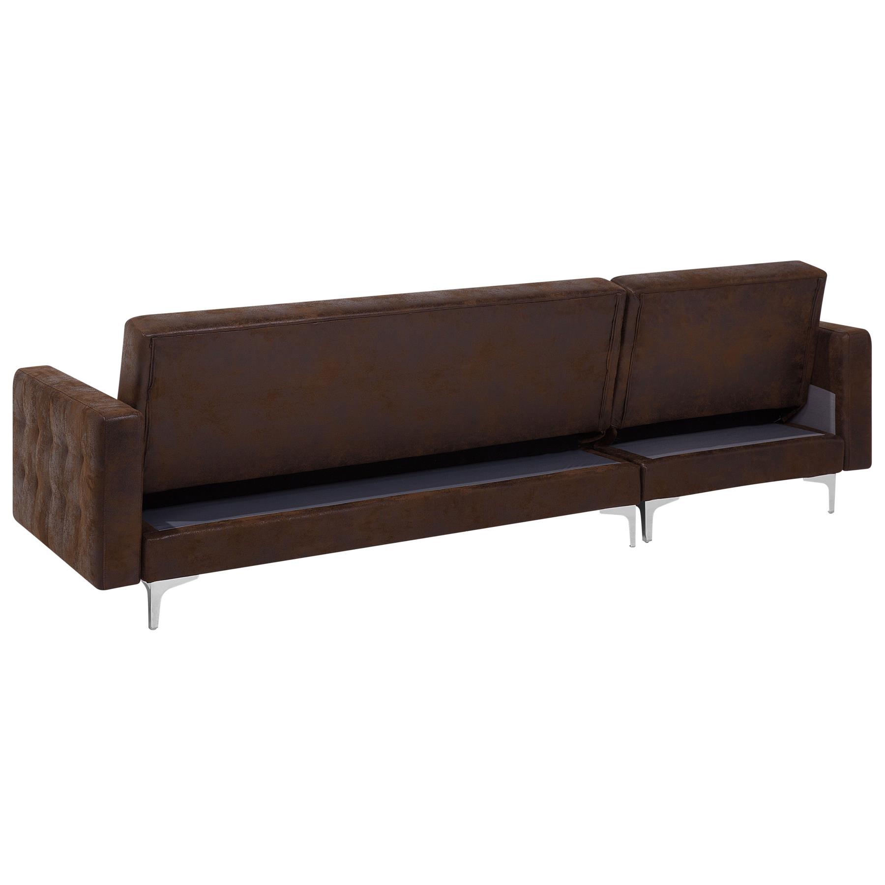 Beliani-ABERDEEN-Hoekslaapbank hocker-Bruin-Rechts-267 cm-Kunstleer
