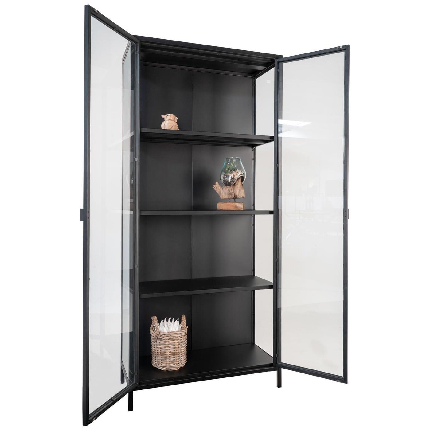 House Nordic Brisbane Zwart | Glas Vitrinekast H175 cm