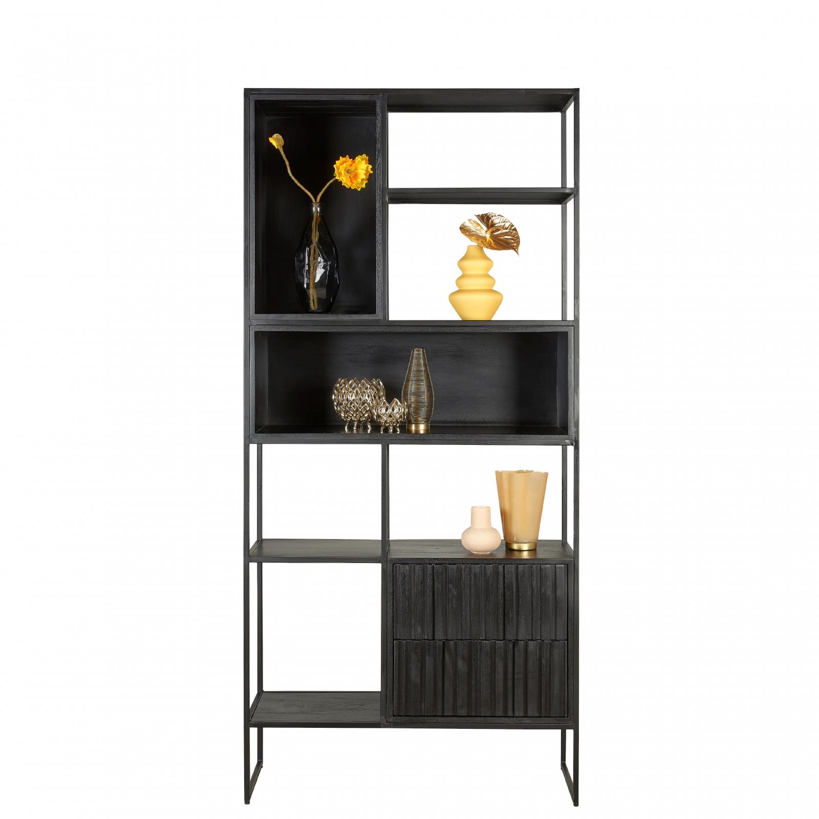 Wandkast Vigo Zwart - Hout - 90x190x34cm (BxHxD)
