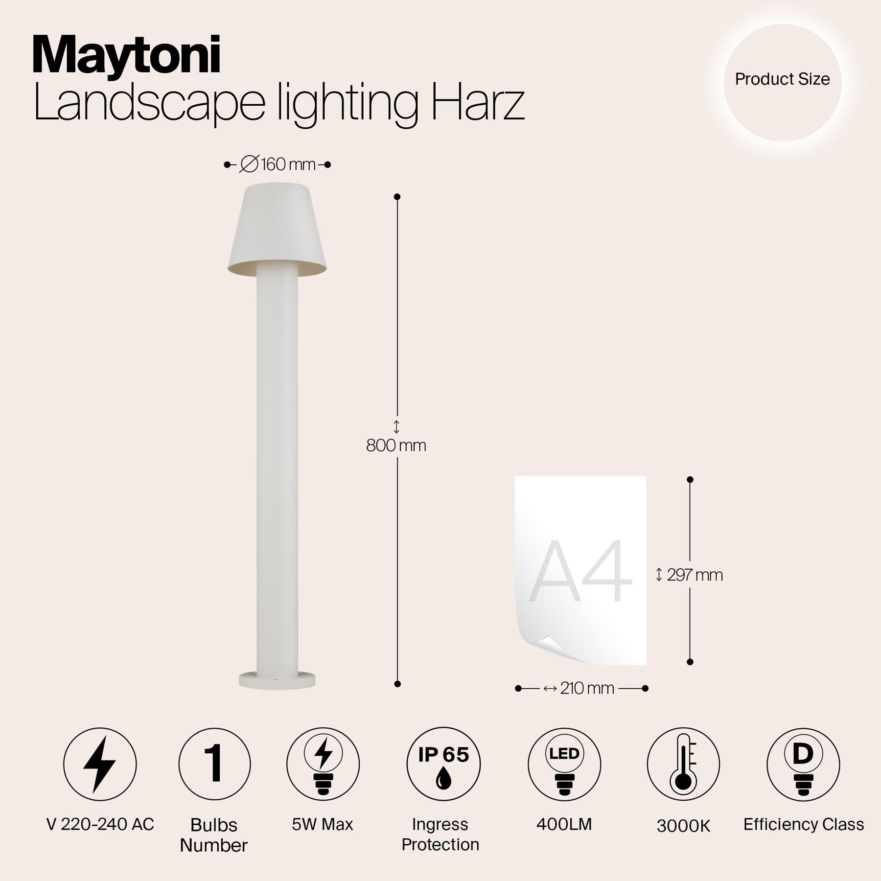 Maytoni Outdoor - Landschapsverlichting Harz - Wit - Ø16