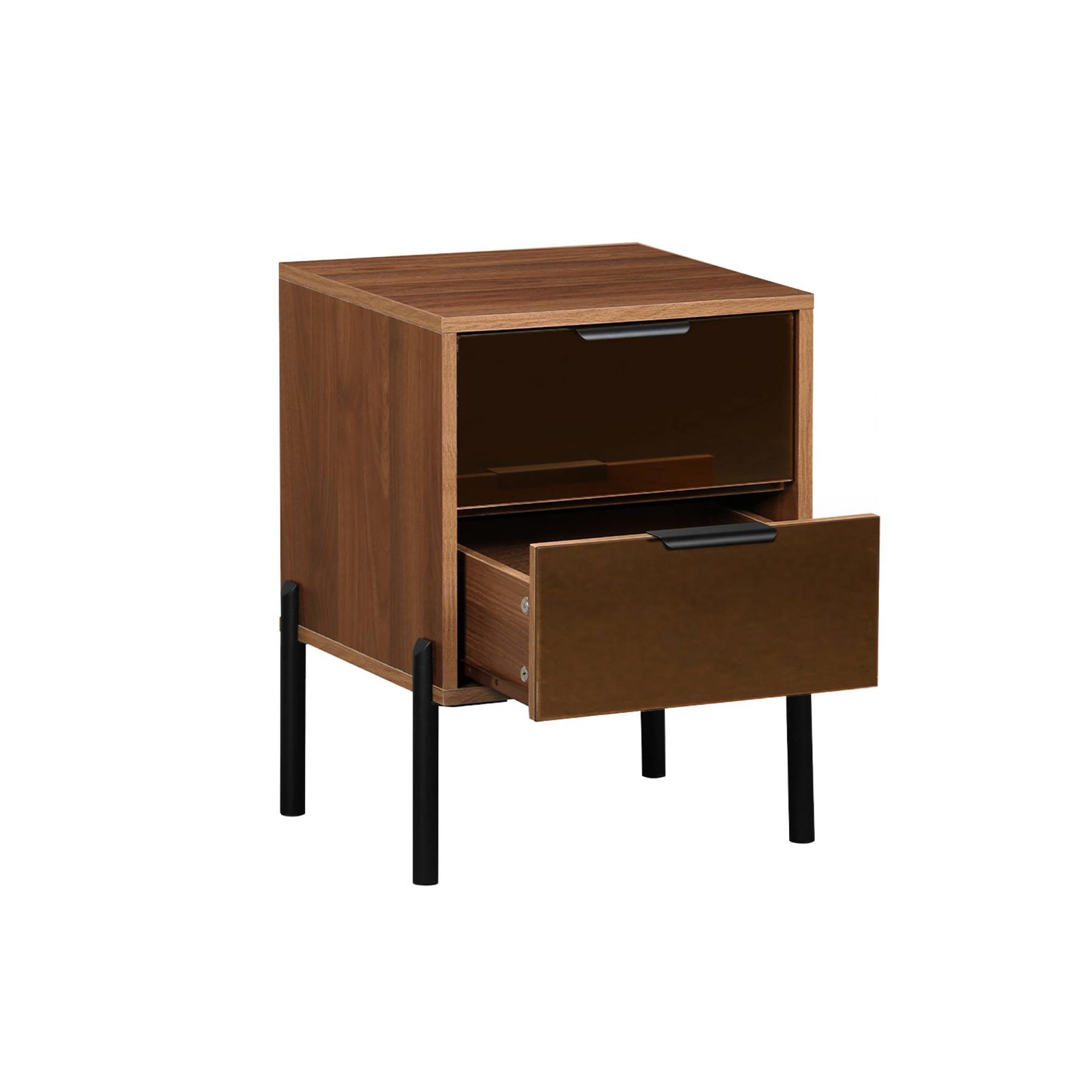 sweeek - Vintage nachtkastje met 2 laden, houteffect en rookkleurig