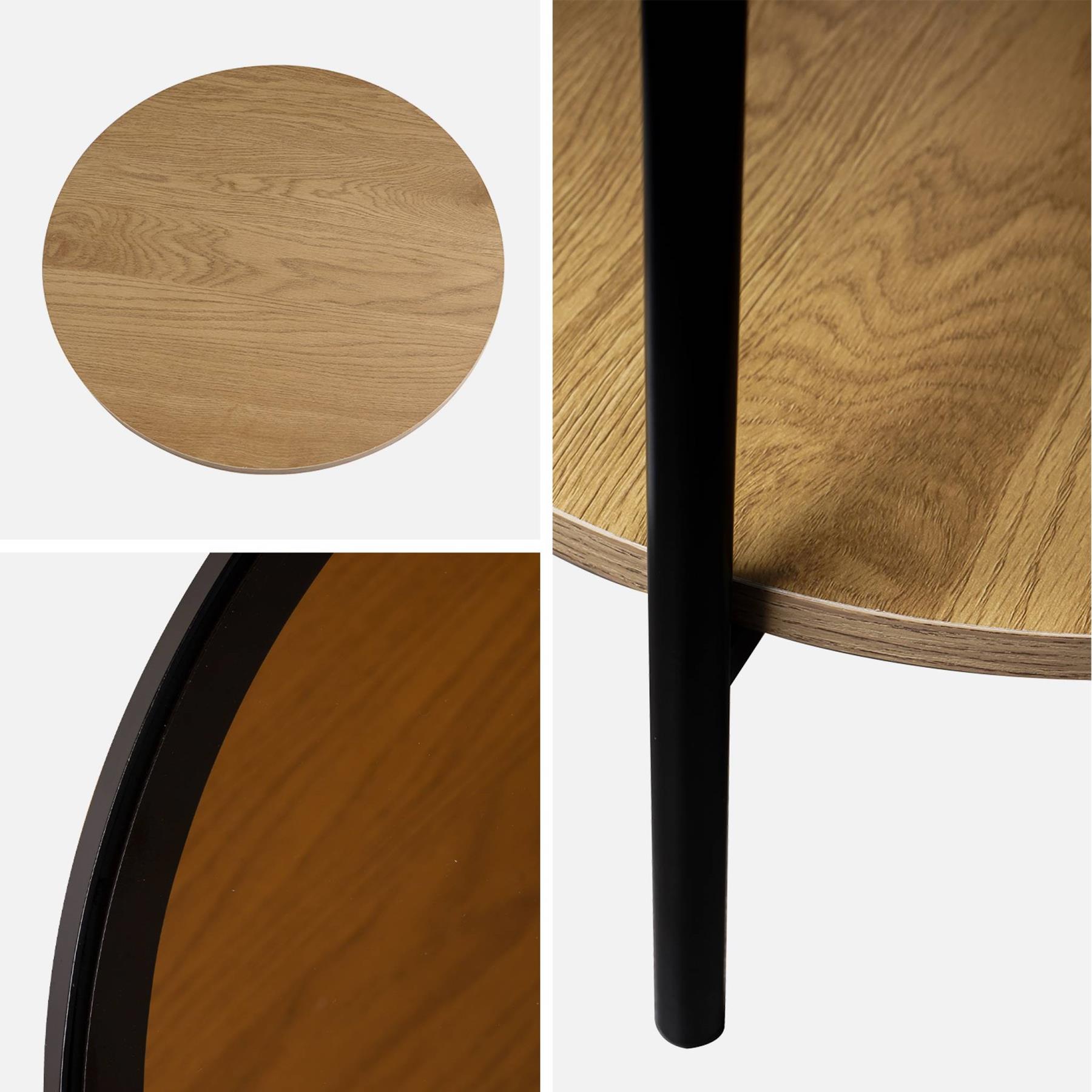sweeek - Ronde bijzettafel in gehard glas, hout- en metaaleffect zwart