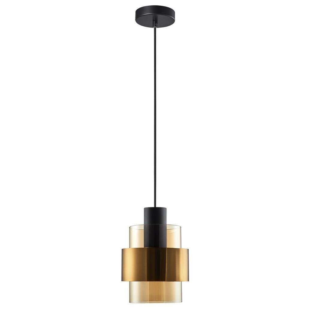 Freelight Hanglamp  Chiasso Zwart Goud & Amber Glas 1 Lichts  Ø 13cm