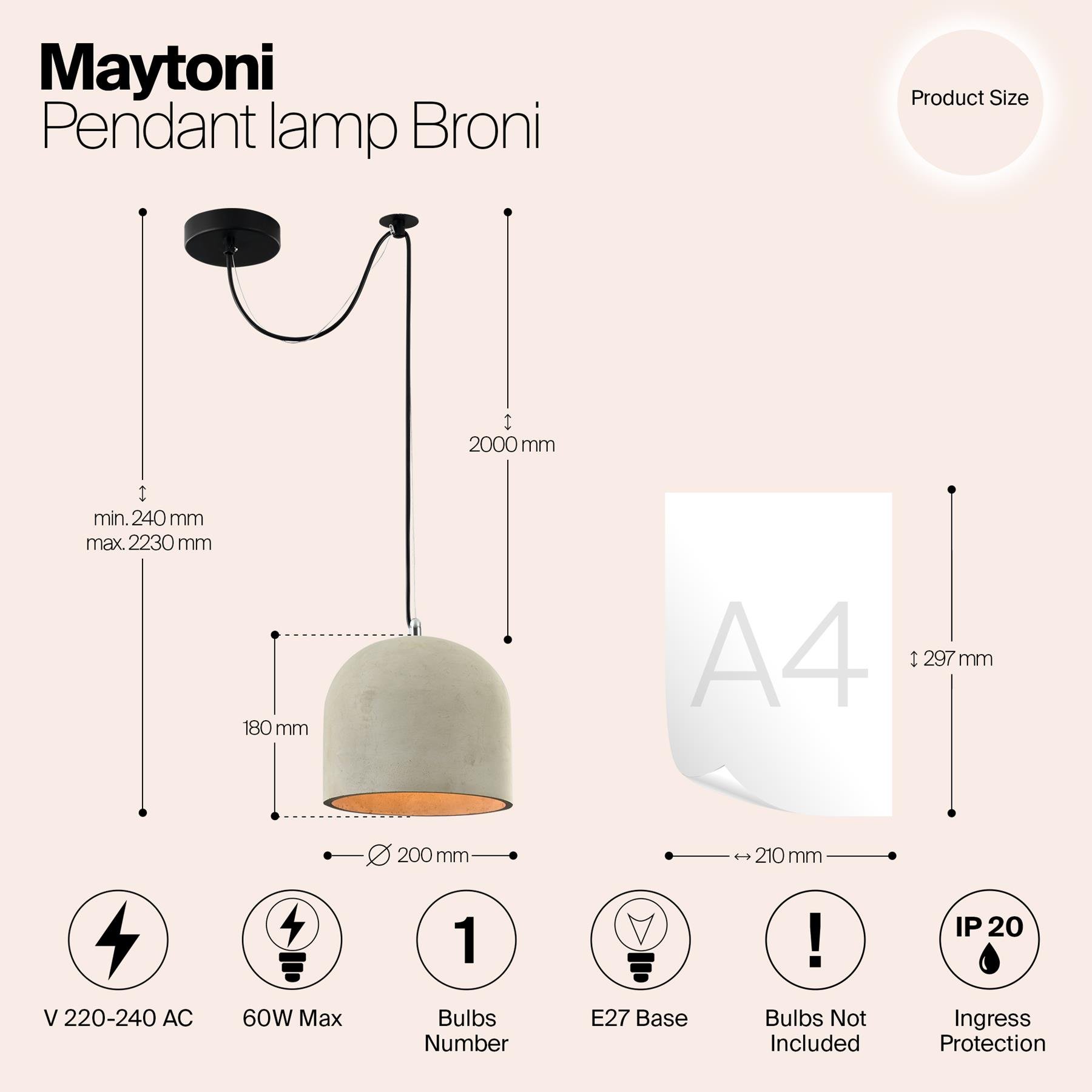 Maytoni - Hanglamp Broni - Zwart - Ø20