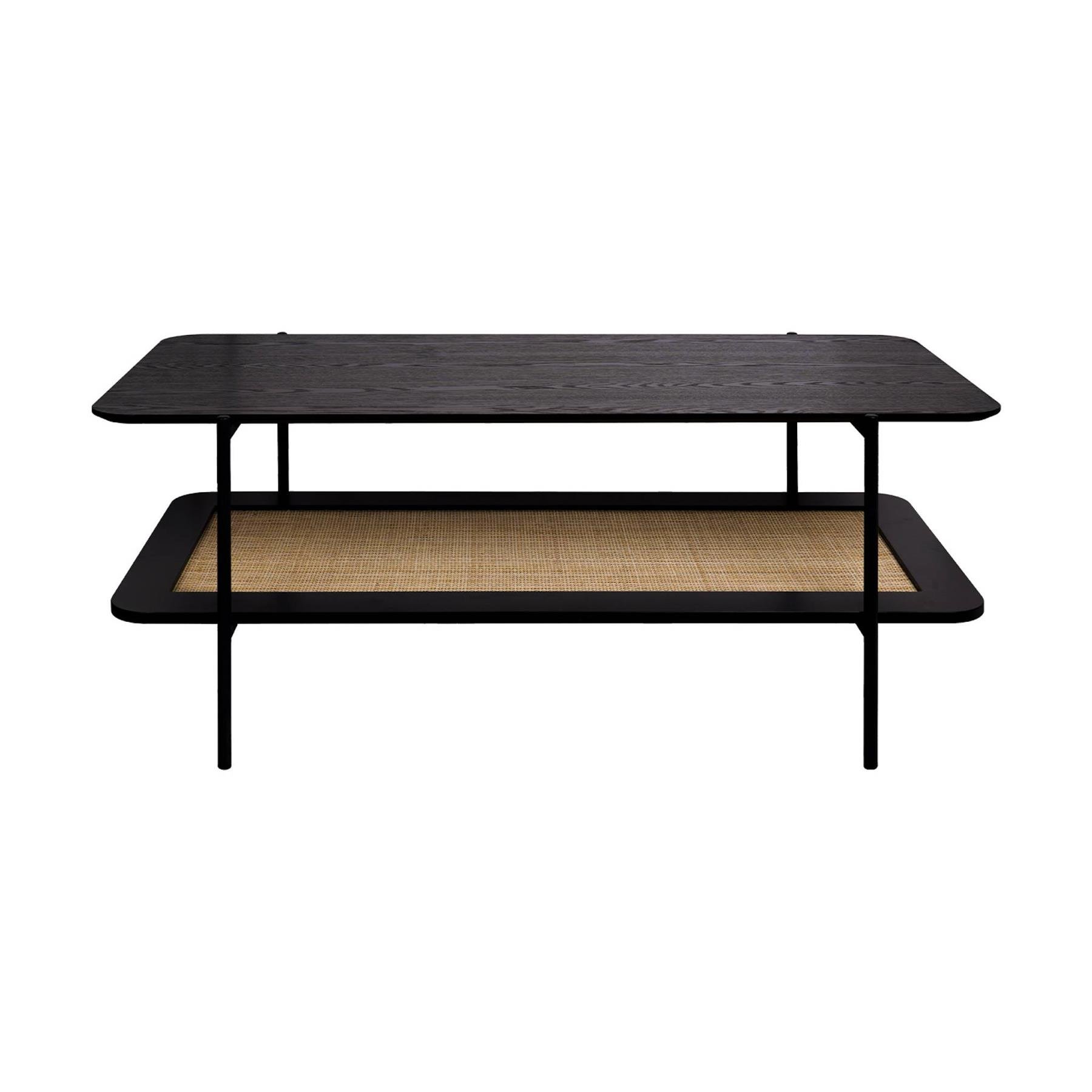 sweeek - Salontafel met dubbele bladen in houtlook en vlechtwerk van