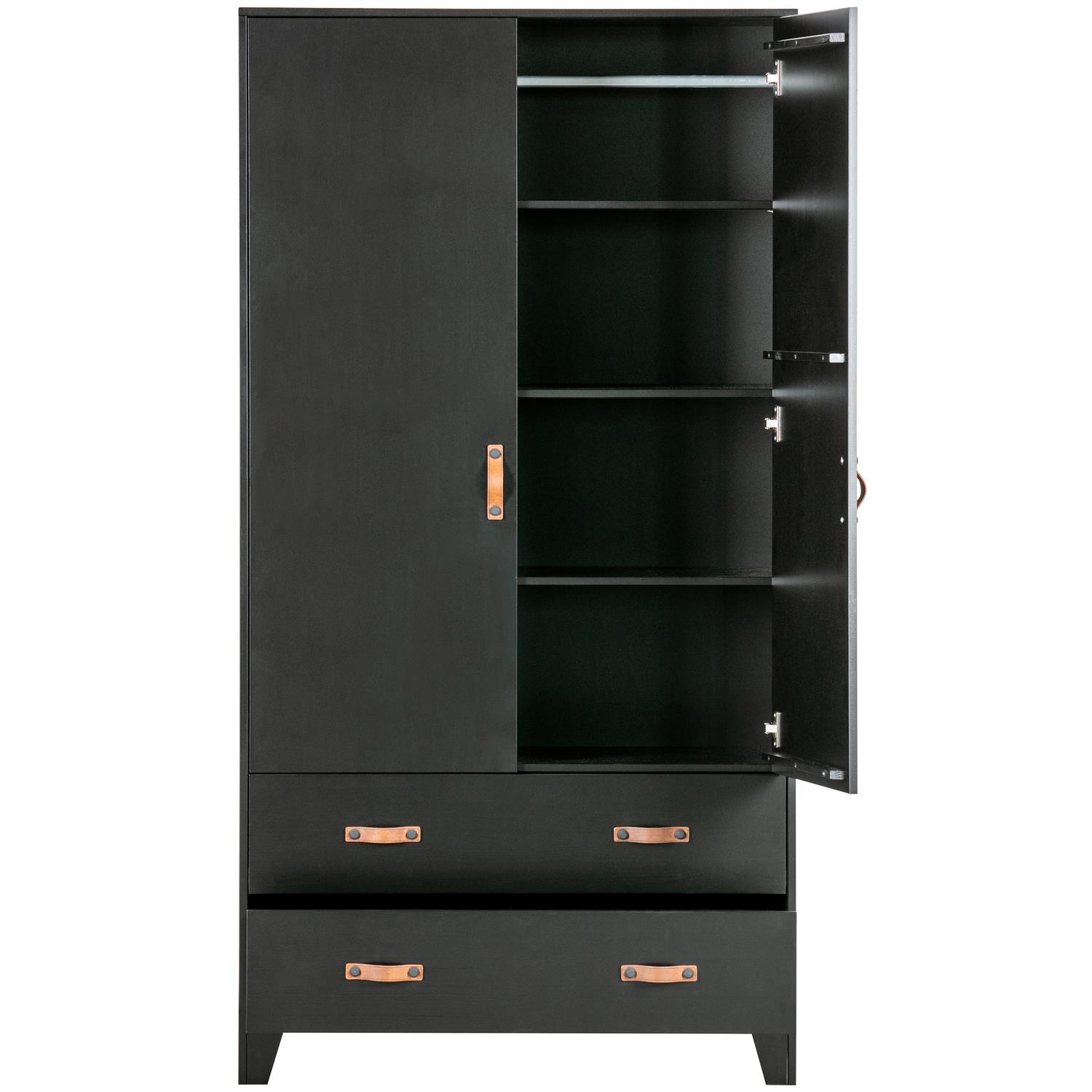 WOOOD Dian Garderobekast - Grenen - Zwart - 180x94x40