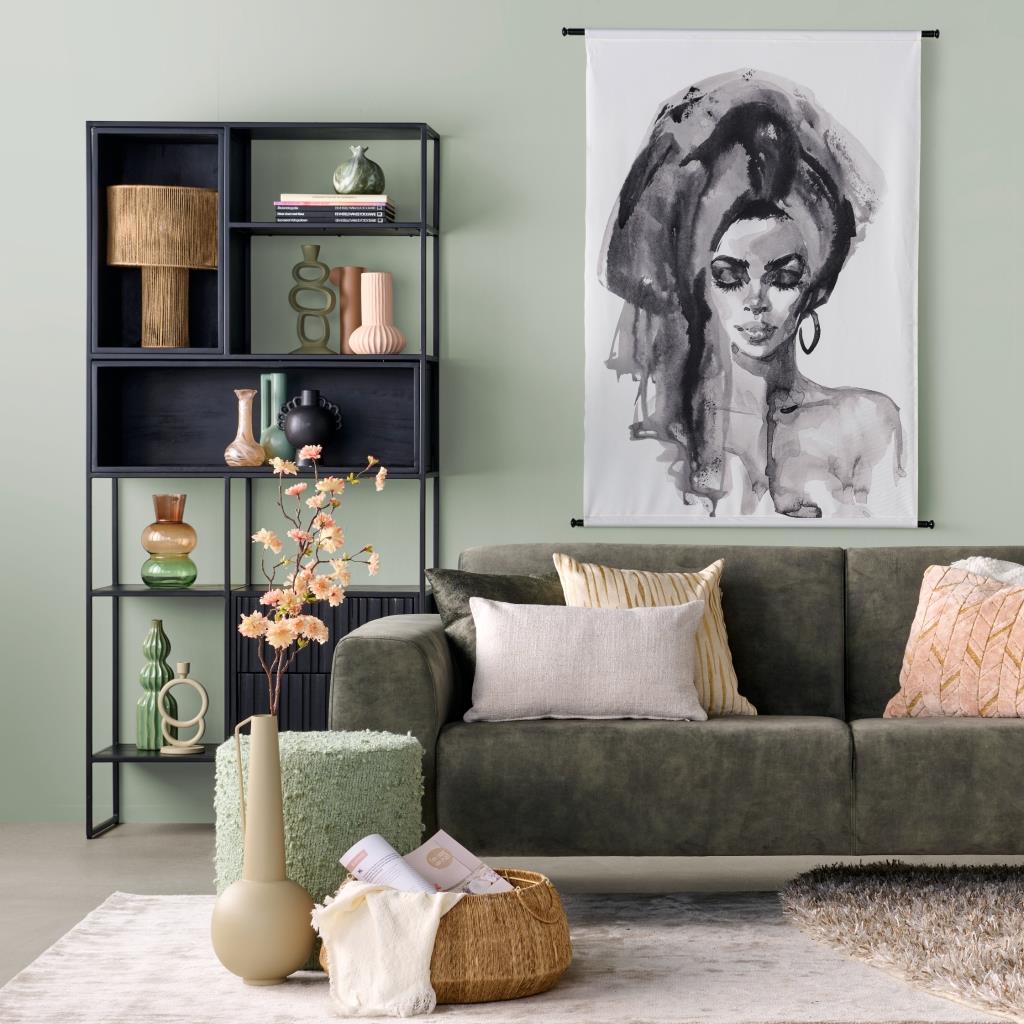 Wandkast Vigo Zwart - Hout - 90x190x34cm (BxHxD)