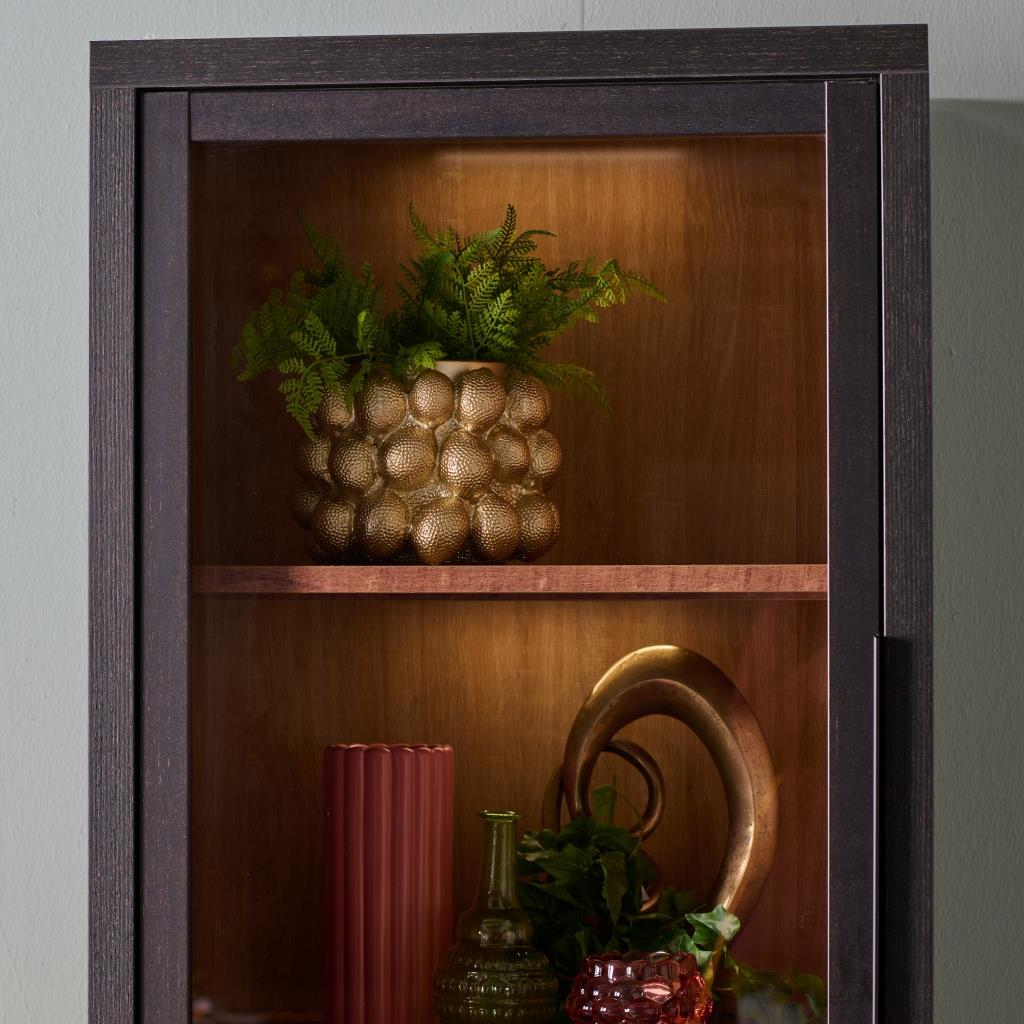 Vitrinekast Zwanenburg Antraciet|Hout - Naturel|Zwart MDF