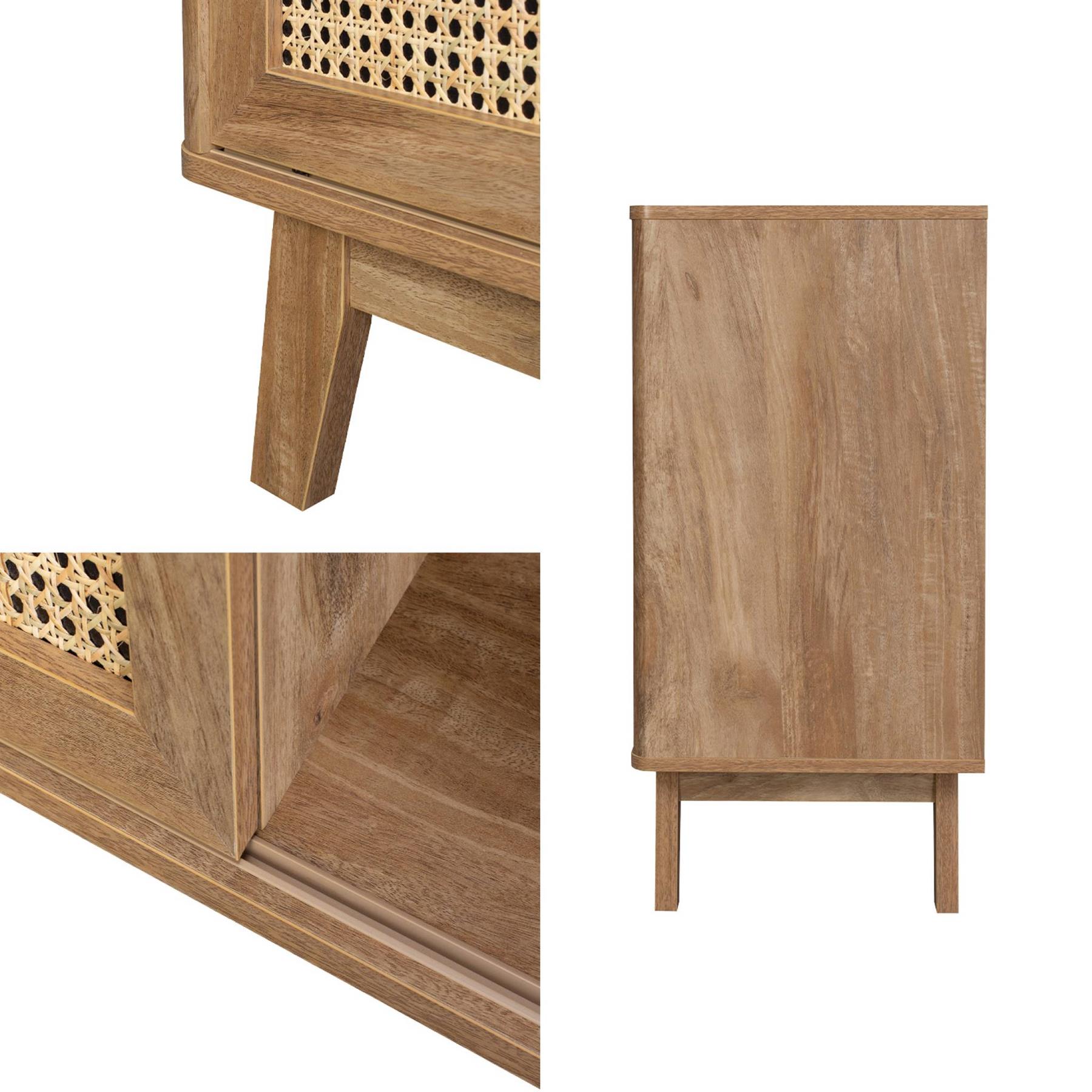sweeek - Dressoir met 1 schuifdeur en legplanken, hout- en rieteffect,