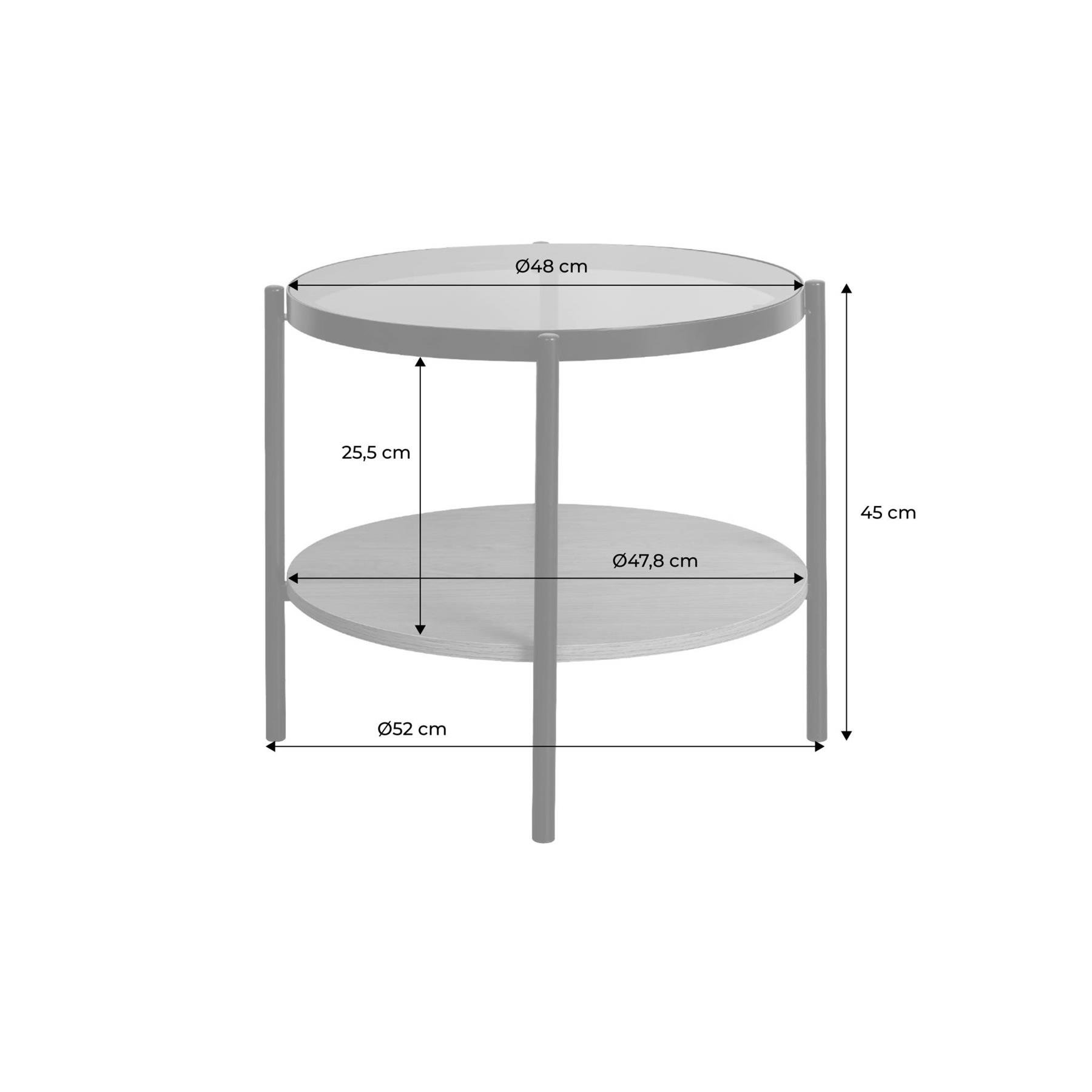 sweeek - Ronde bijzettafel in gehard glas, hout- en metaaleffect zwart