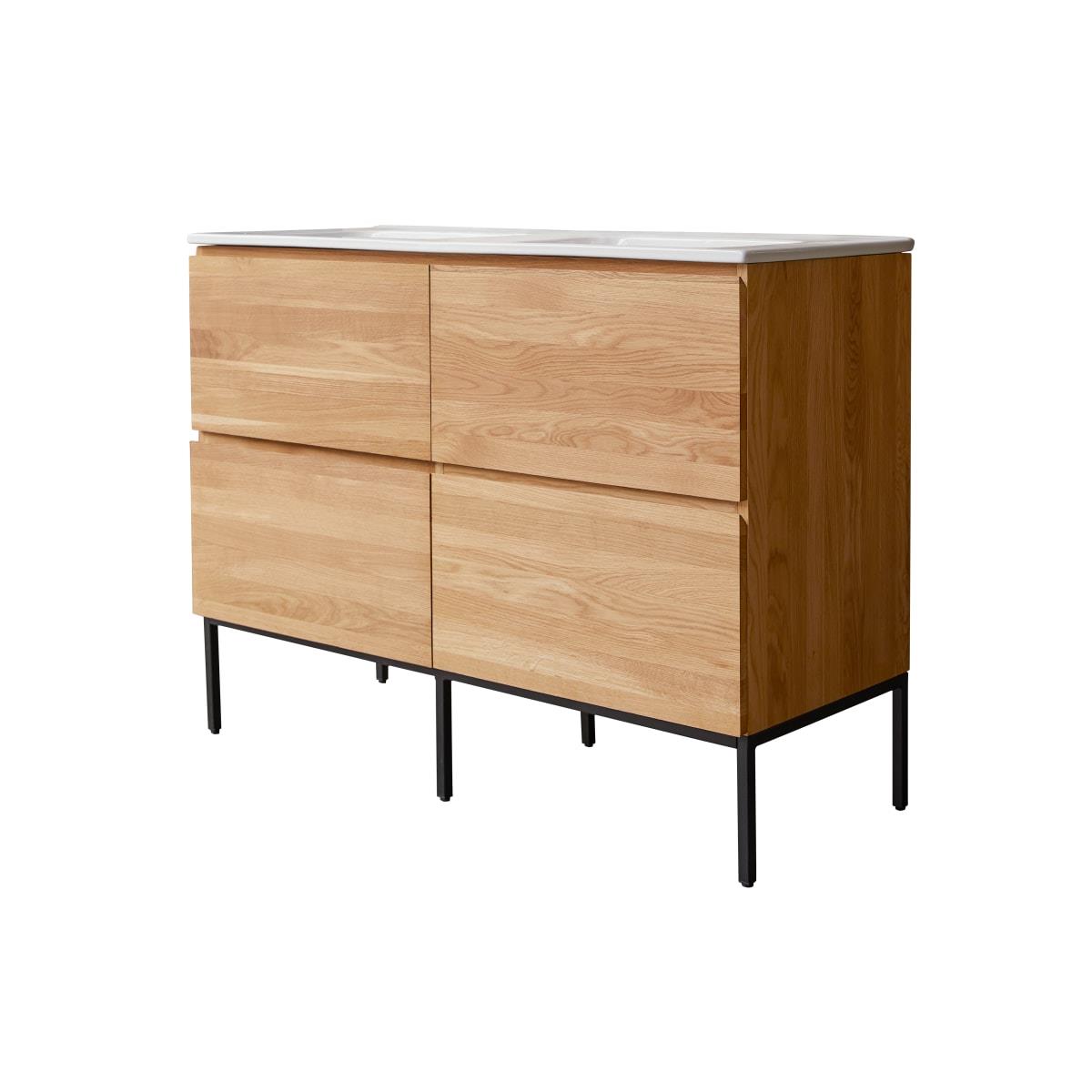 Tikamoon - Nova - Badkamermeubel in massief eiken en keramiek 120 cm