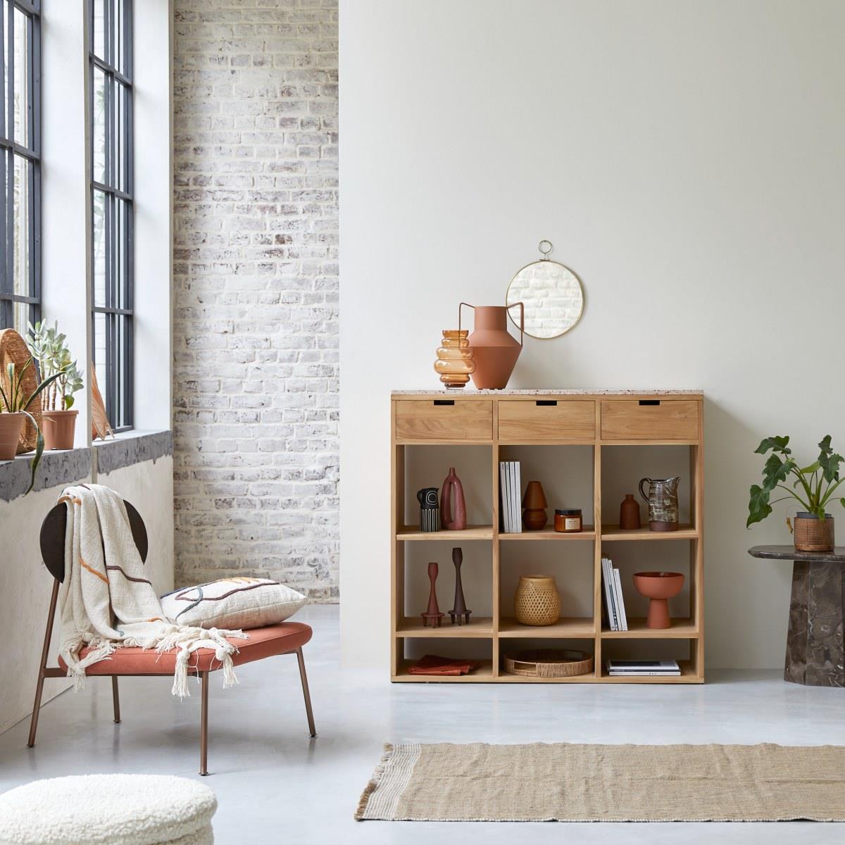 Tikamoon - Miho - Teak en premium terrazzo Pink bijzettafel