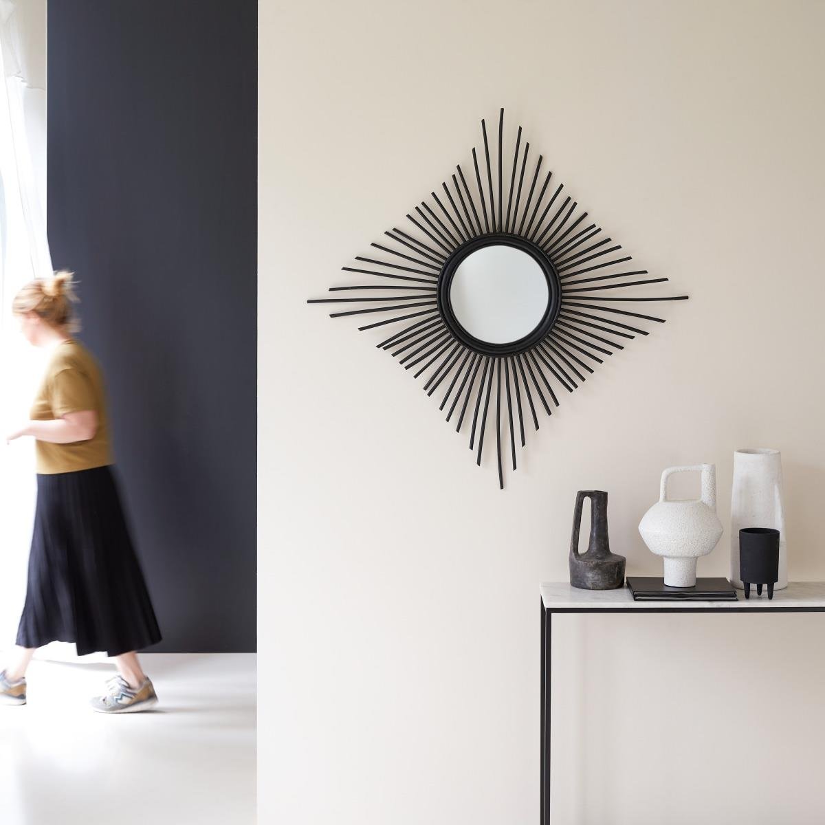 Tikamoon - Isidore - Zwarte rotan spiegel 80 cm