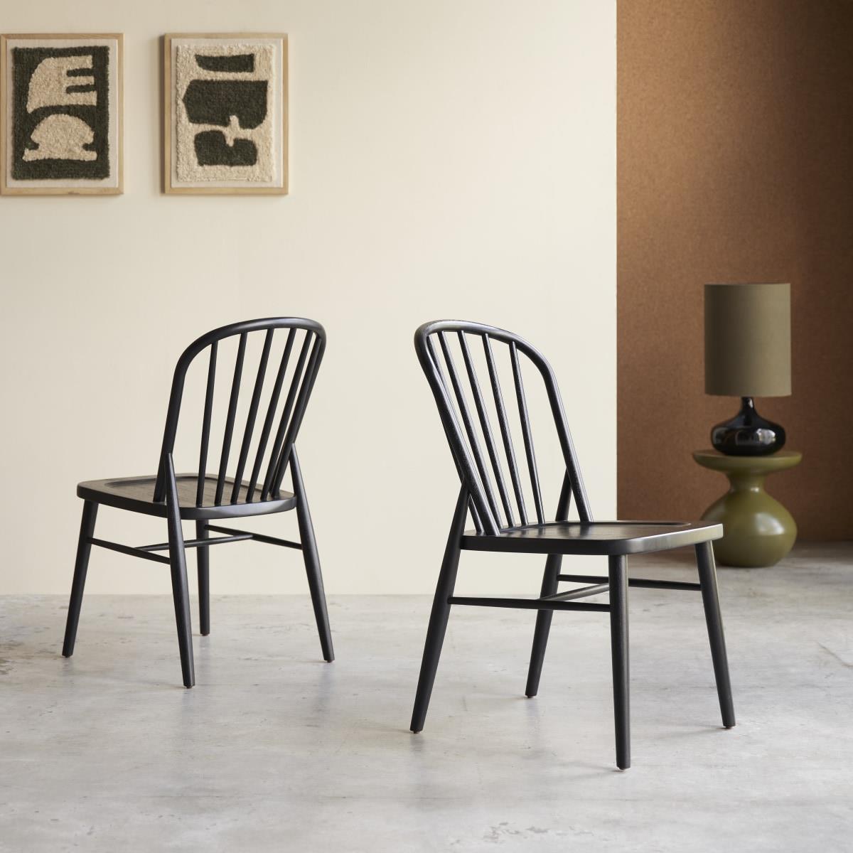 Tikamoon - Set van 2 stoelen met spijlen in zwart massief acaciahout