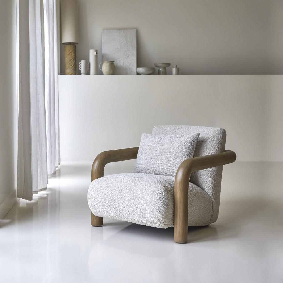 Tikamoon - Nina - Lage fauteuil in massief mindihout en ecru stof