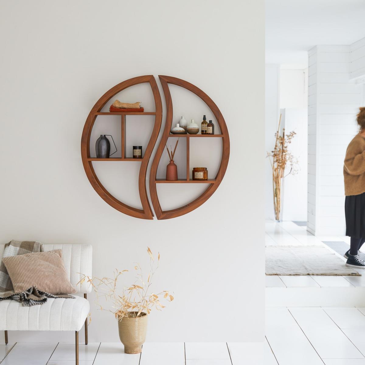 Tikamoon - Ying Yang - Wandplank van massief teakhout